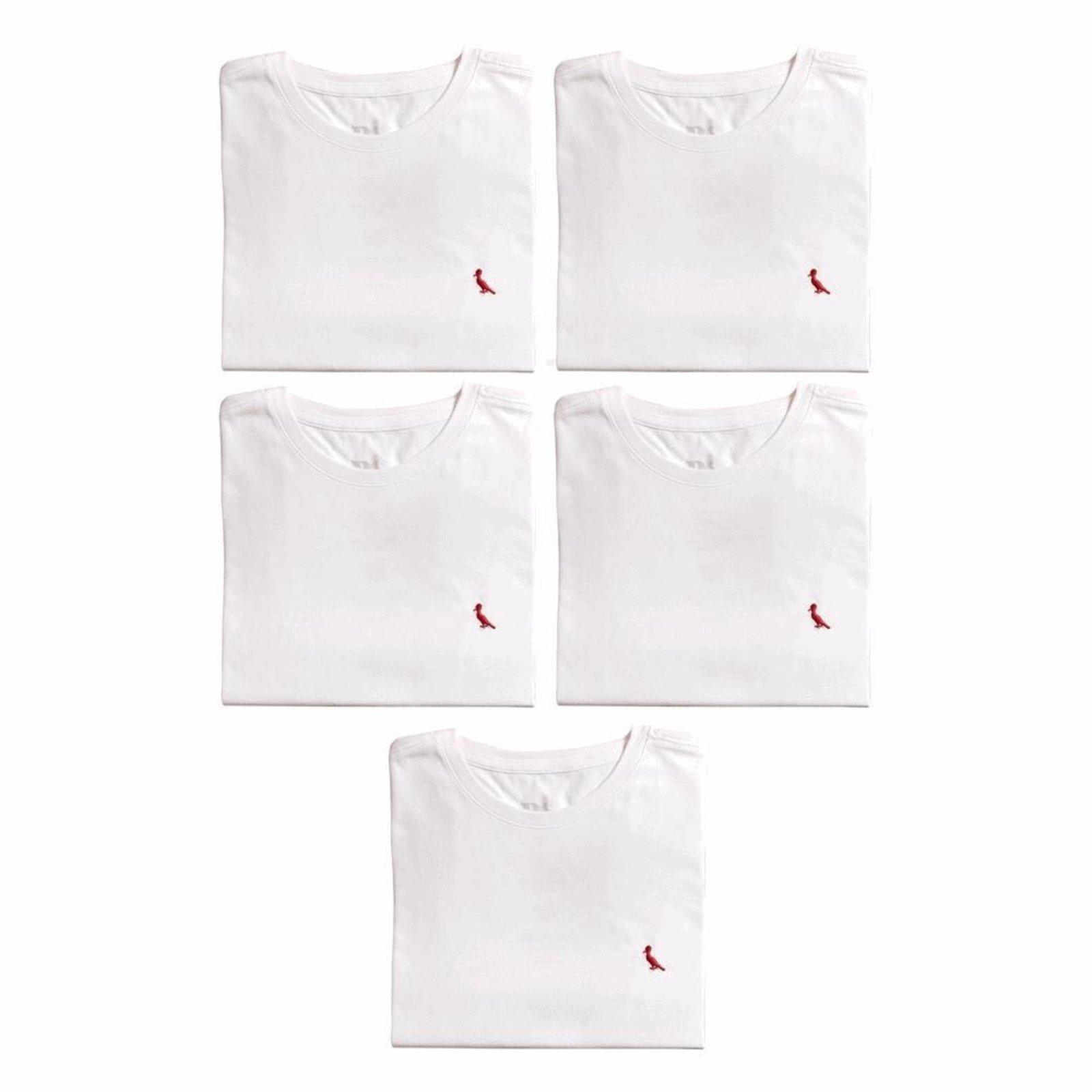 Kit 5 Camisetas Brasa Pica Pau Bordado Reserva Branco