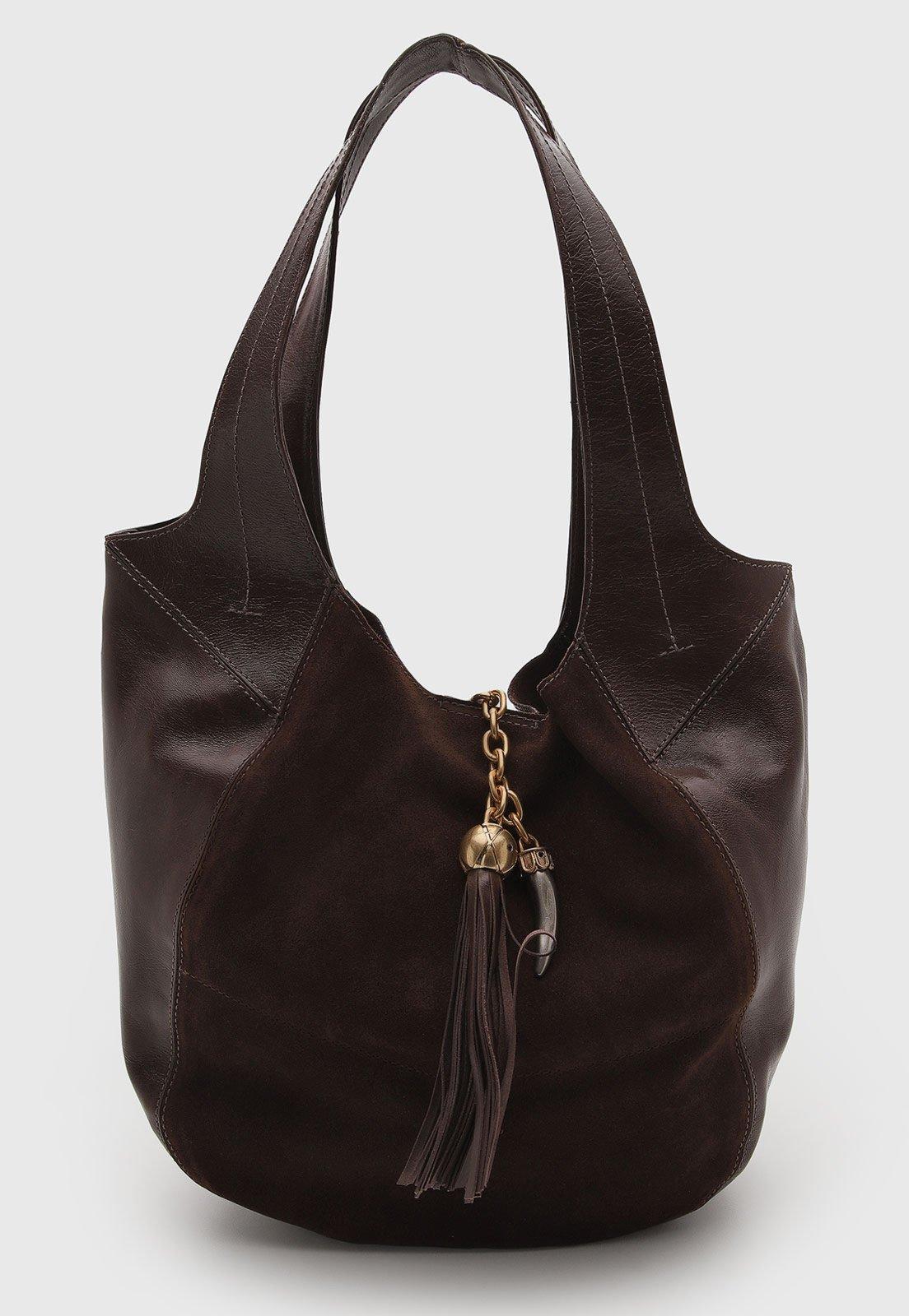 Bolsa Feminina Arezzo Couro Recorte Camurça Marrom