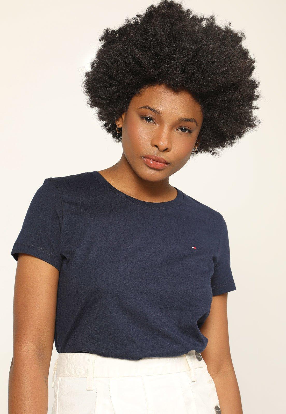 Camiseta Tommy Hilfiger Logo Bordado Azul-Marinho
