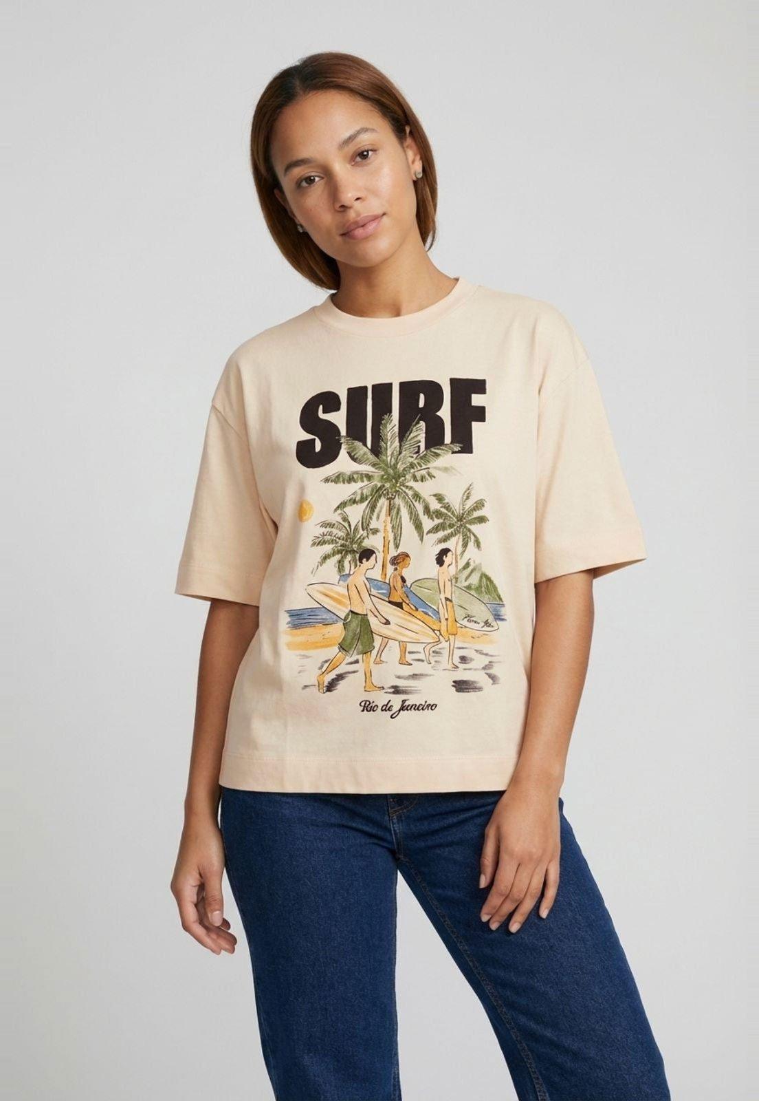 Camiseta FARM Estampa Tropical Bege Claro