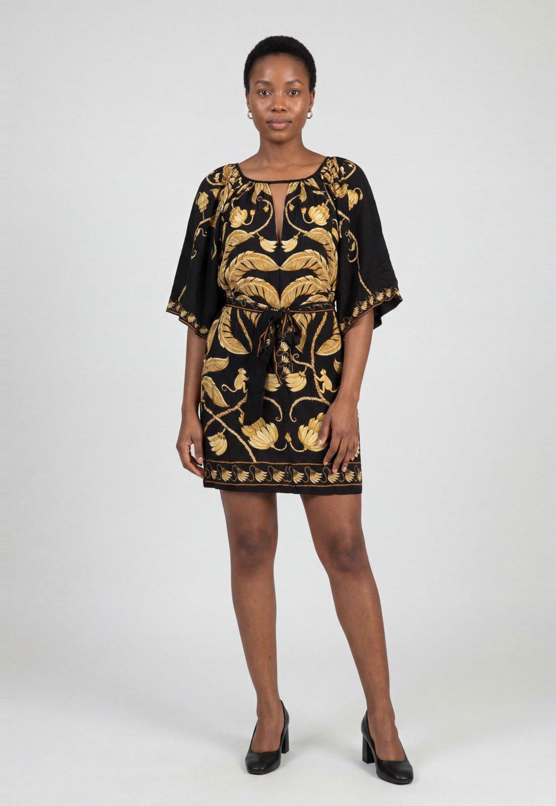 Vestido Feminino FARM Estampado Decote V Preto