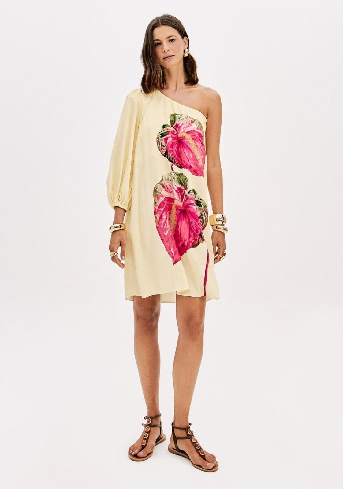 Vestido Curto Ombro Único Estampado Lança Perfume