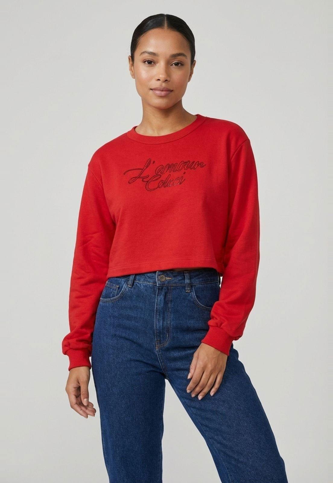 Blusa de Moletom Feminina Colcci Cropped Vermelha