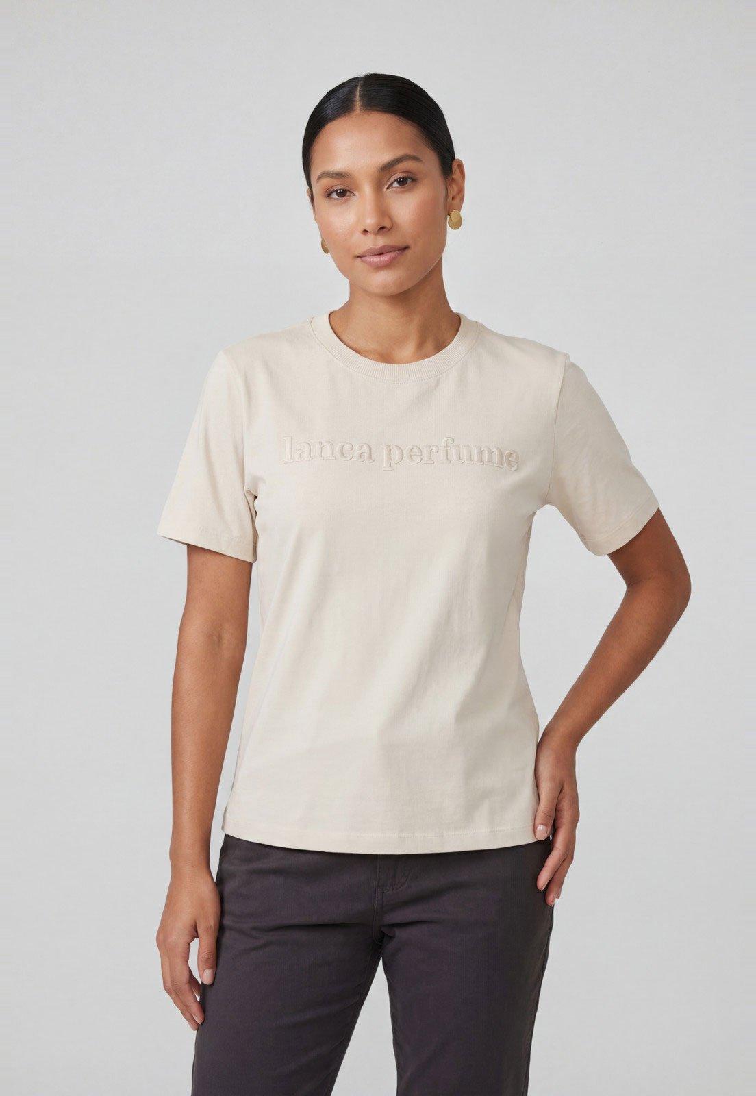 Camiseta Feminina Lança Perfume Estampa Logo Off White