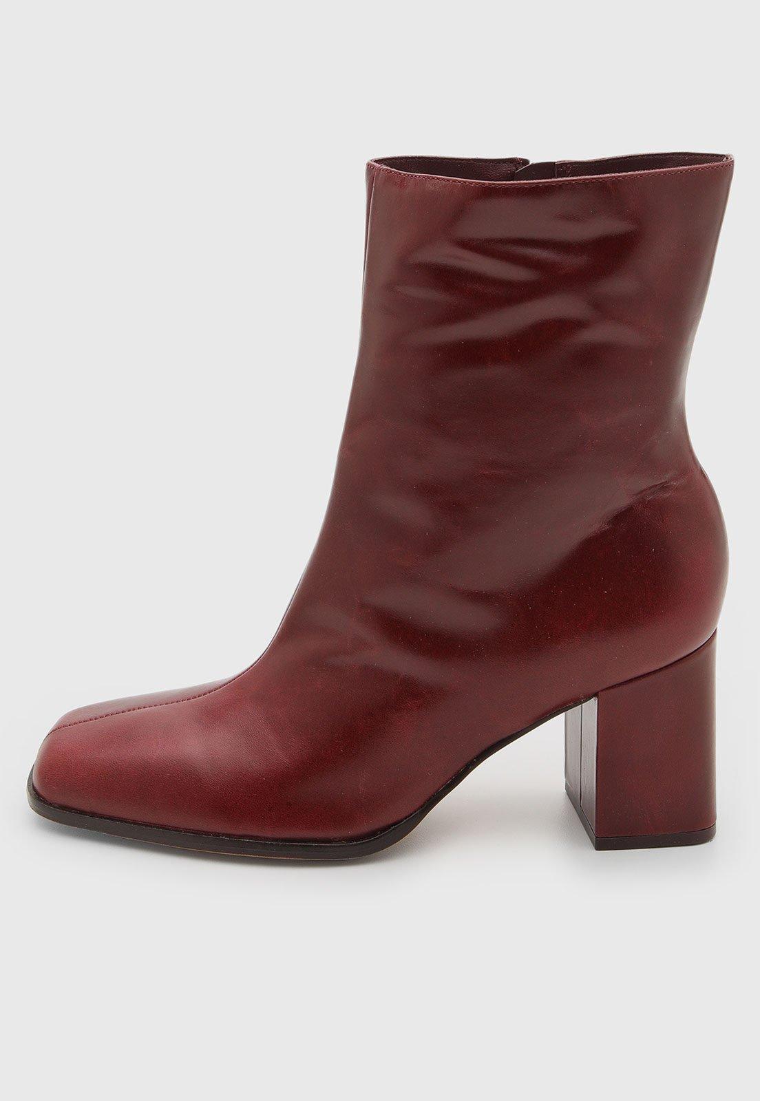 Bota Feminina Arezzo Cano Baixo Salto Bloco Vinho