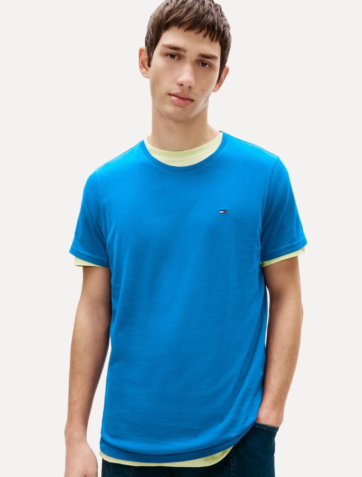 Camiseta Tommy Jeans Masculina Regular Jersey C-Neck Flag Azul