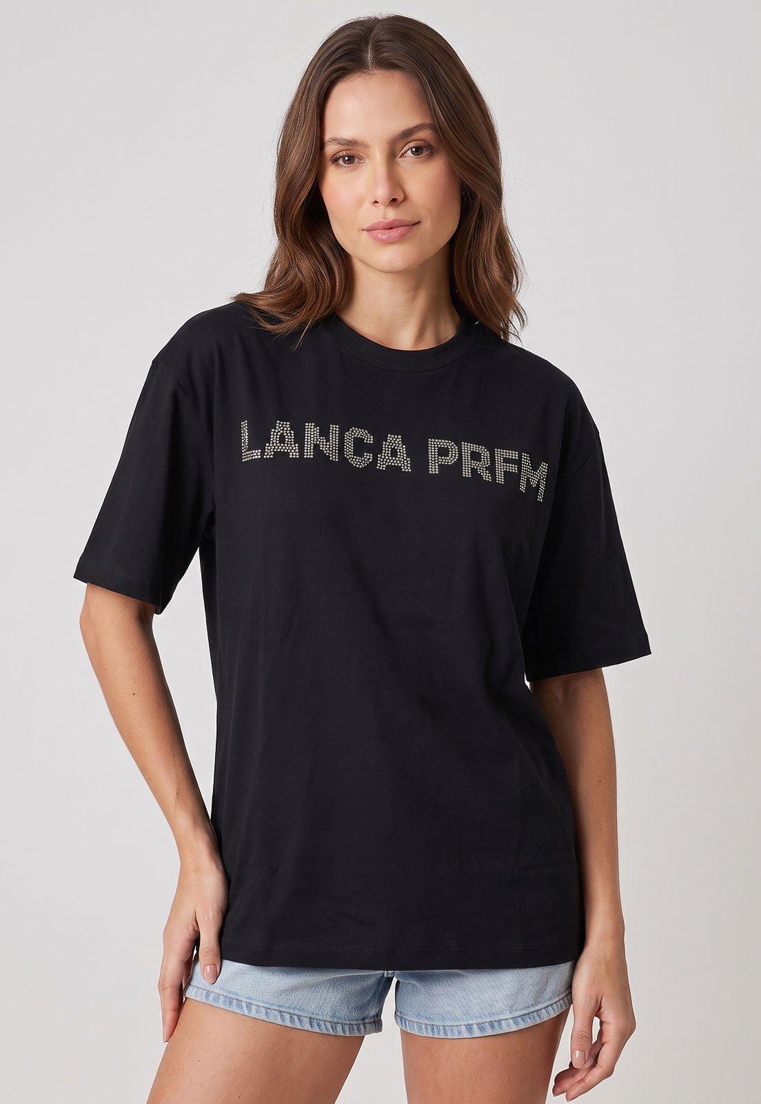 Camiseta Feminina Lança Perfume Gola Redonda Preta