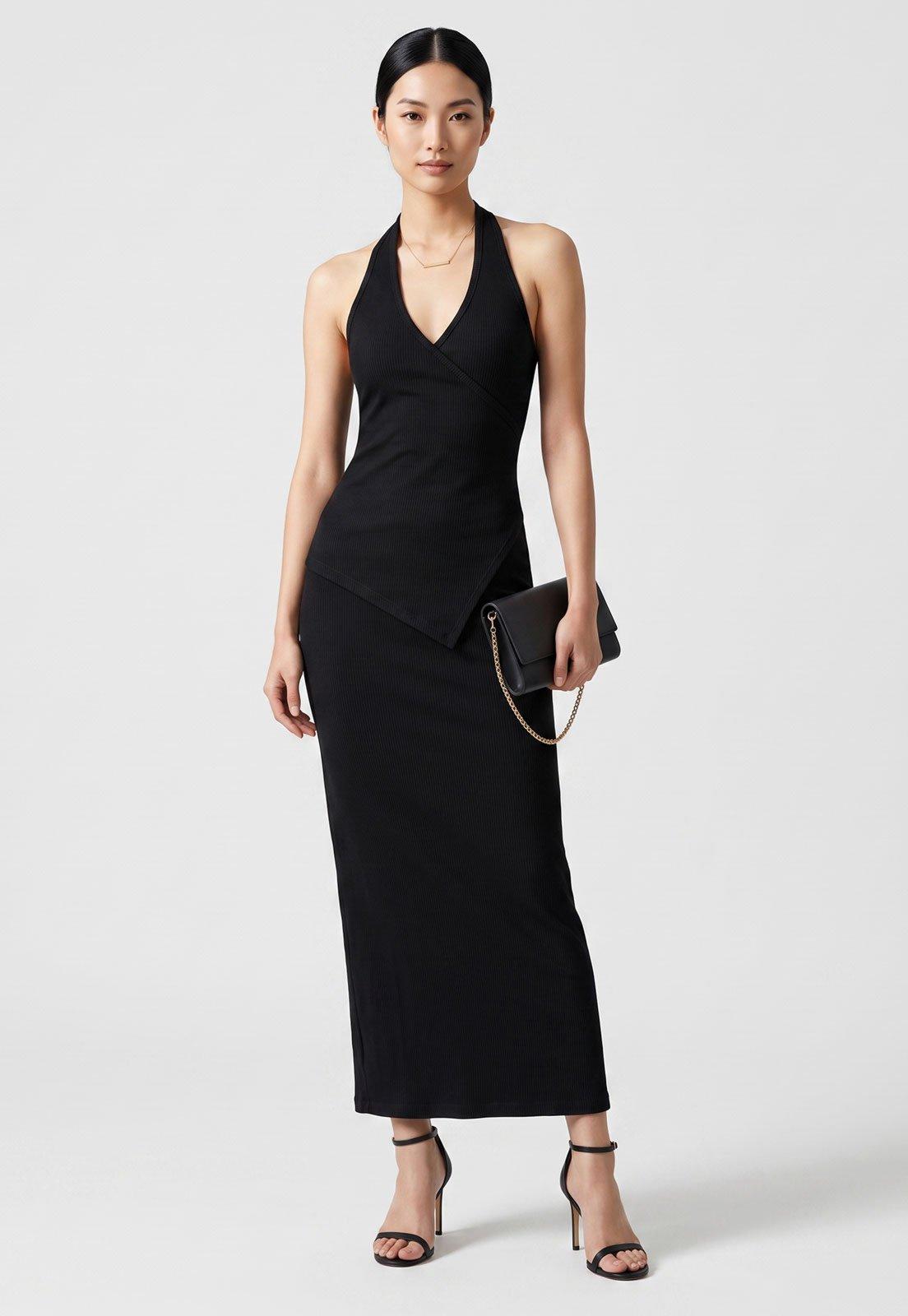 Vestido Feminino FARM Longo Decote V Preto