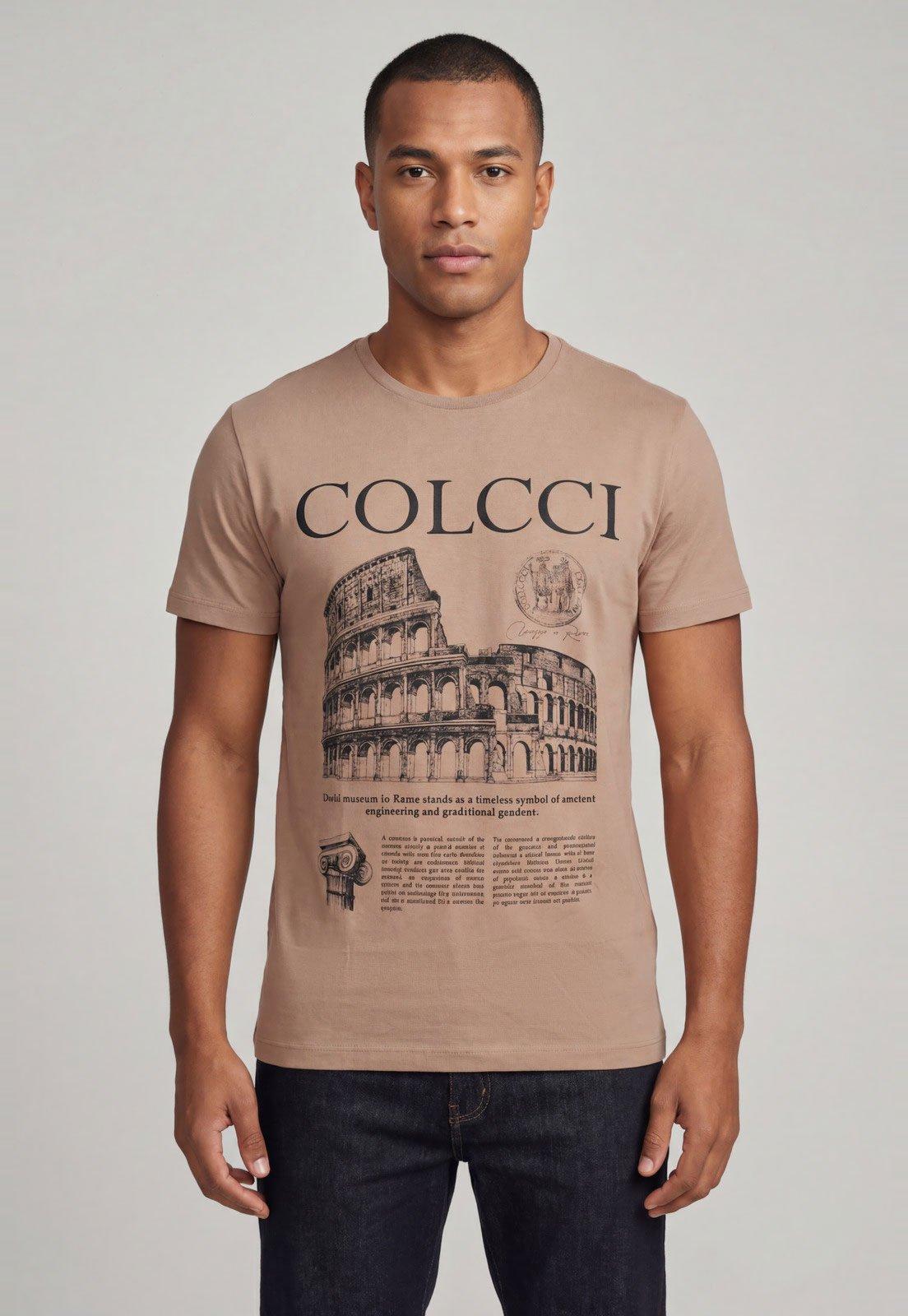 Camiseta Masculina Colcci Estampa Coliseu Bege