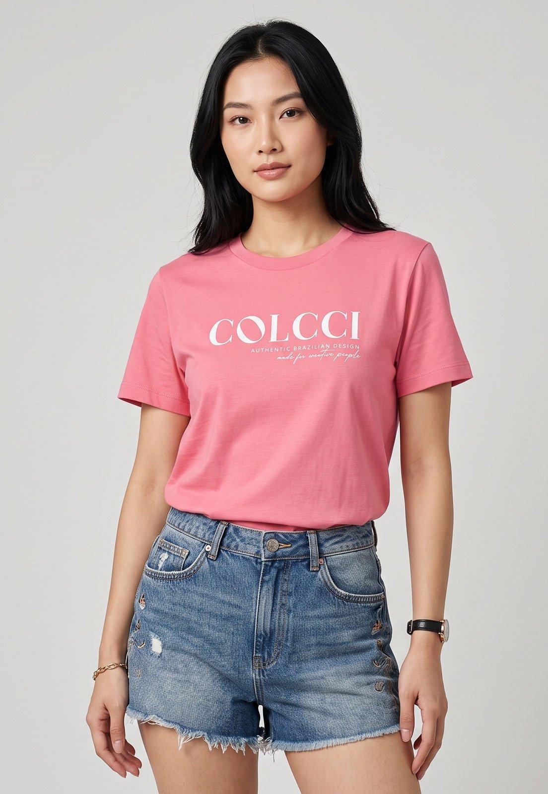 Camiseta Feminina Colcci Estampa Frontal Rosa