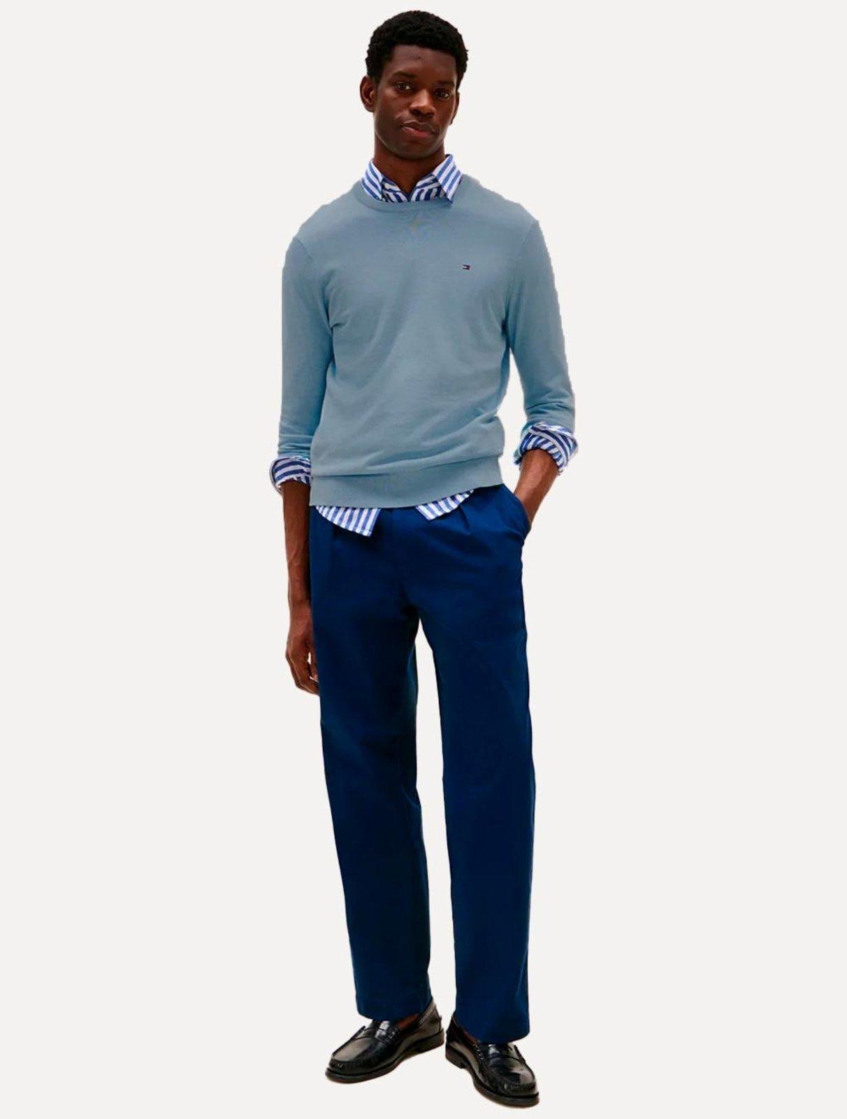 Suéter Tommy Hilfiger Masculino Crewneck Essential Cotton Azul Médio