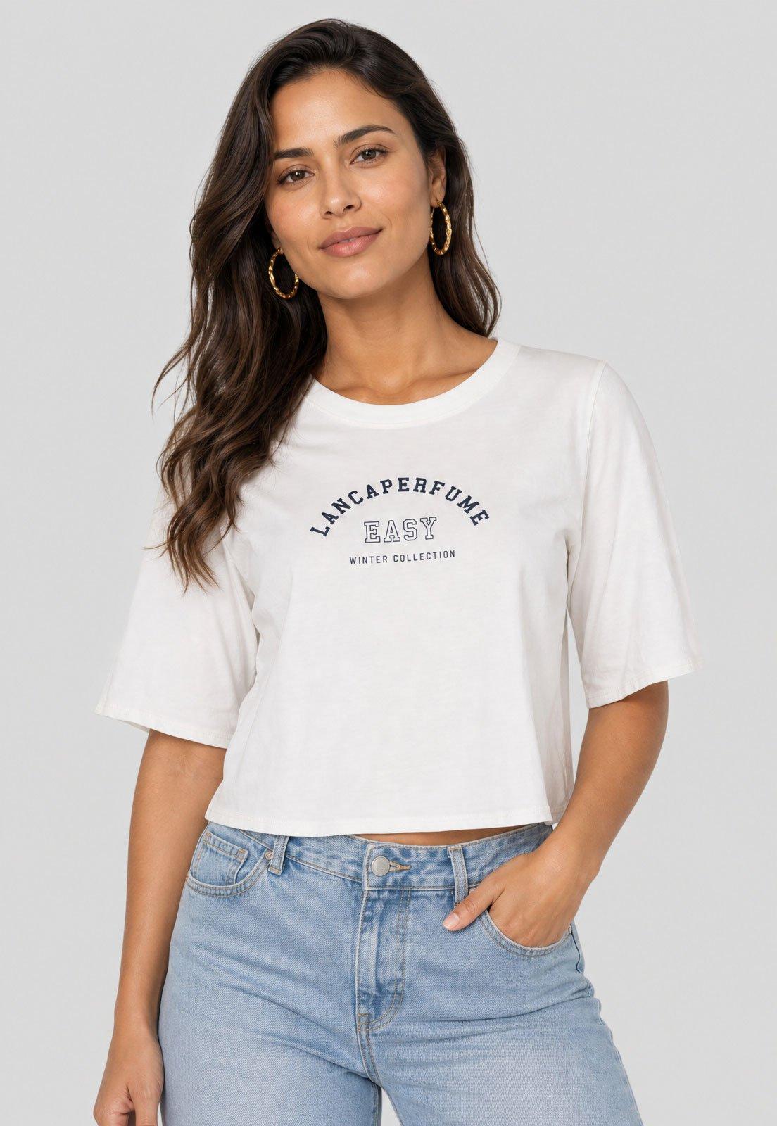 Camiseta Feminina Lança Perfume Cropped Logo Branca
