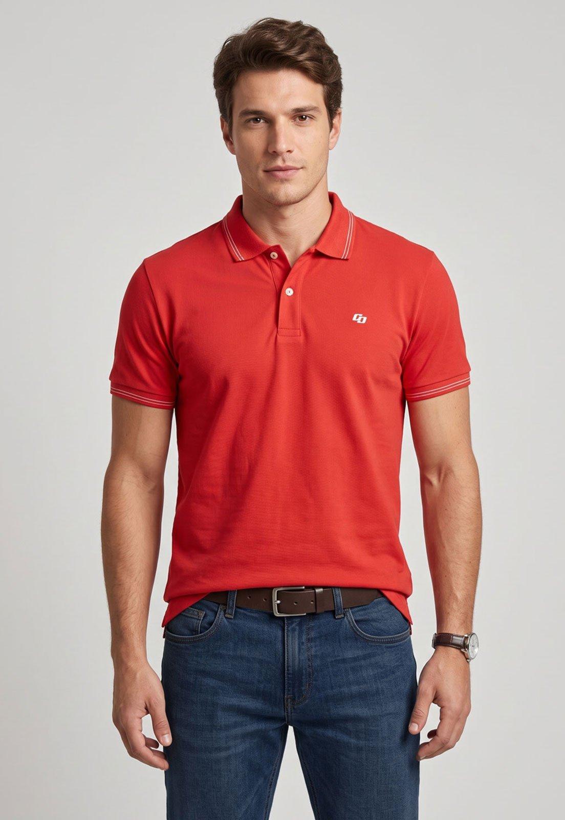 Polo Masculina Colcci Frisos Vermelha