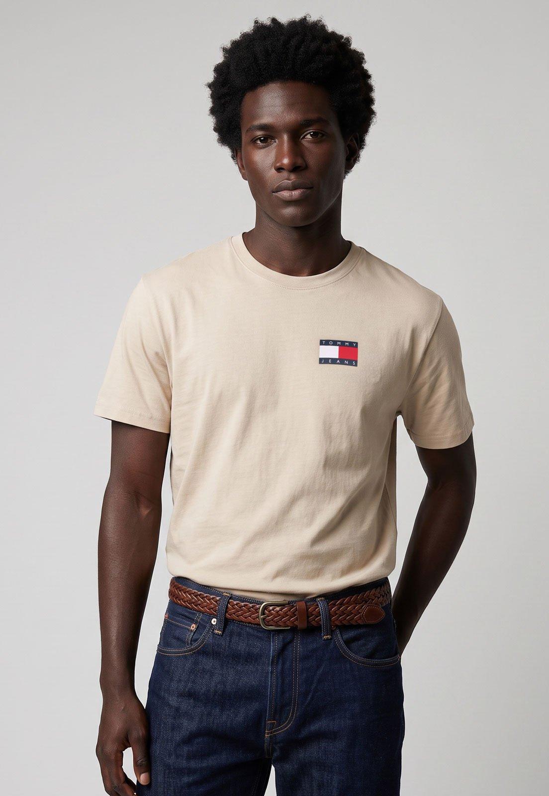 Camiseta Masculina Tommy Jeans Essential Flag Tee Bege