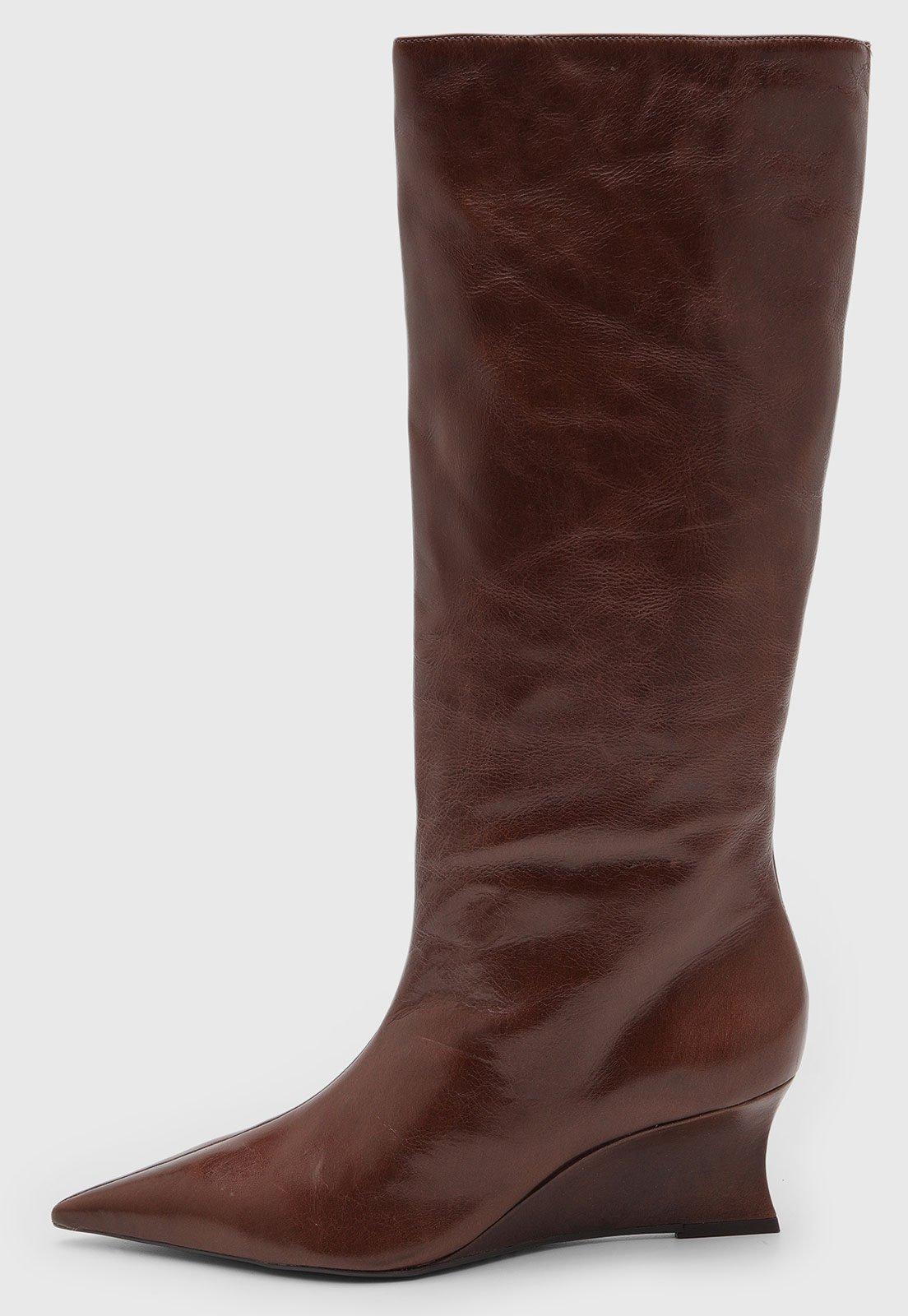 Bota Feminina Arezzo Cano Alto Marrom