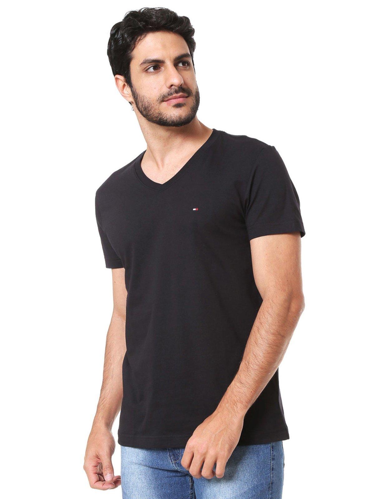 Camiseta Tommy Hilfiger Masculina Essential V-Neck Preta