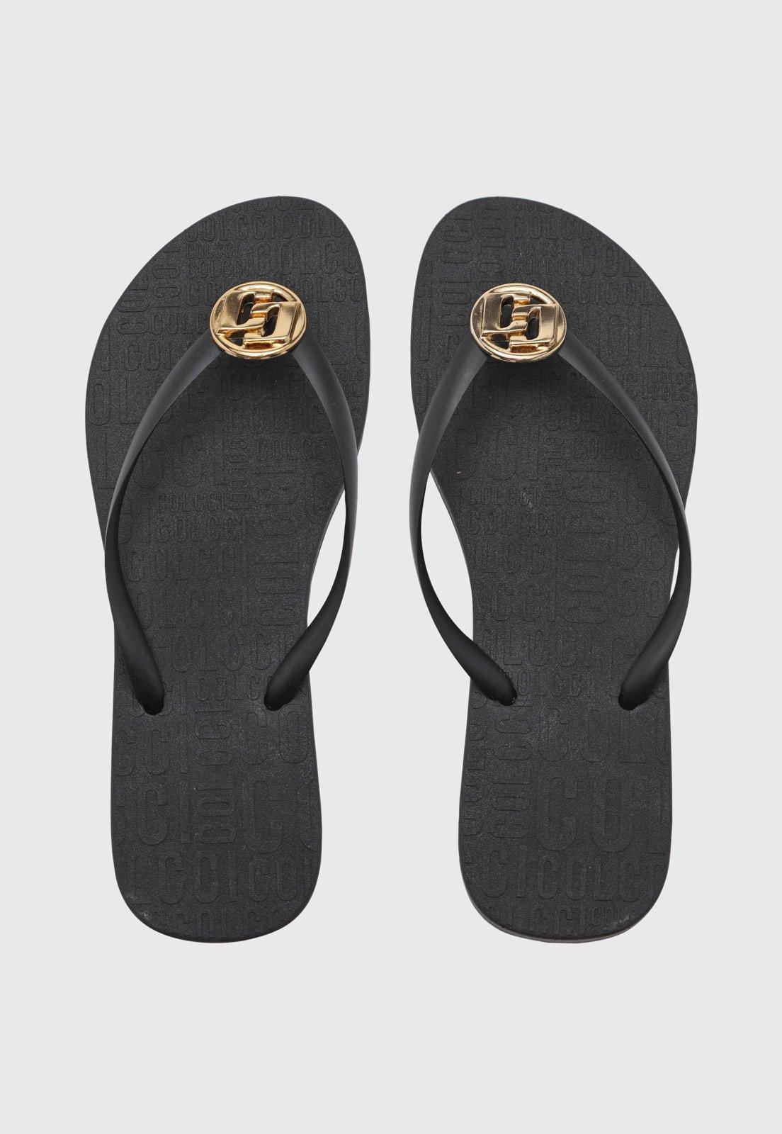Chinelo Feminino Colcci Logo Metalizado Preto