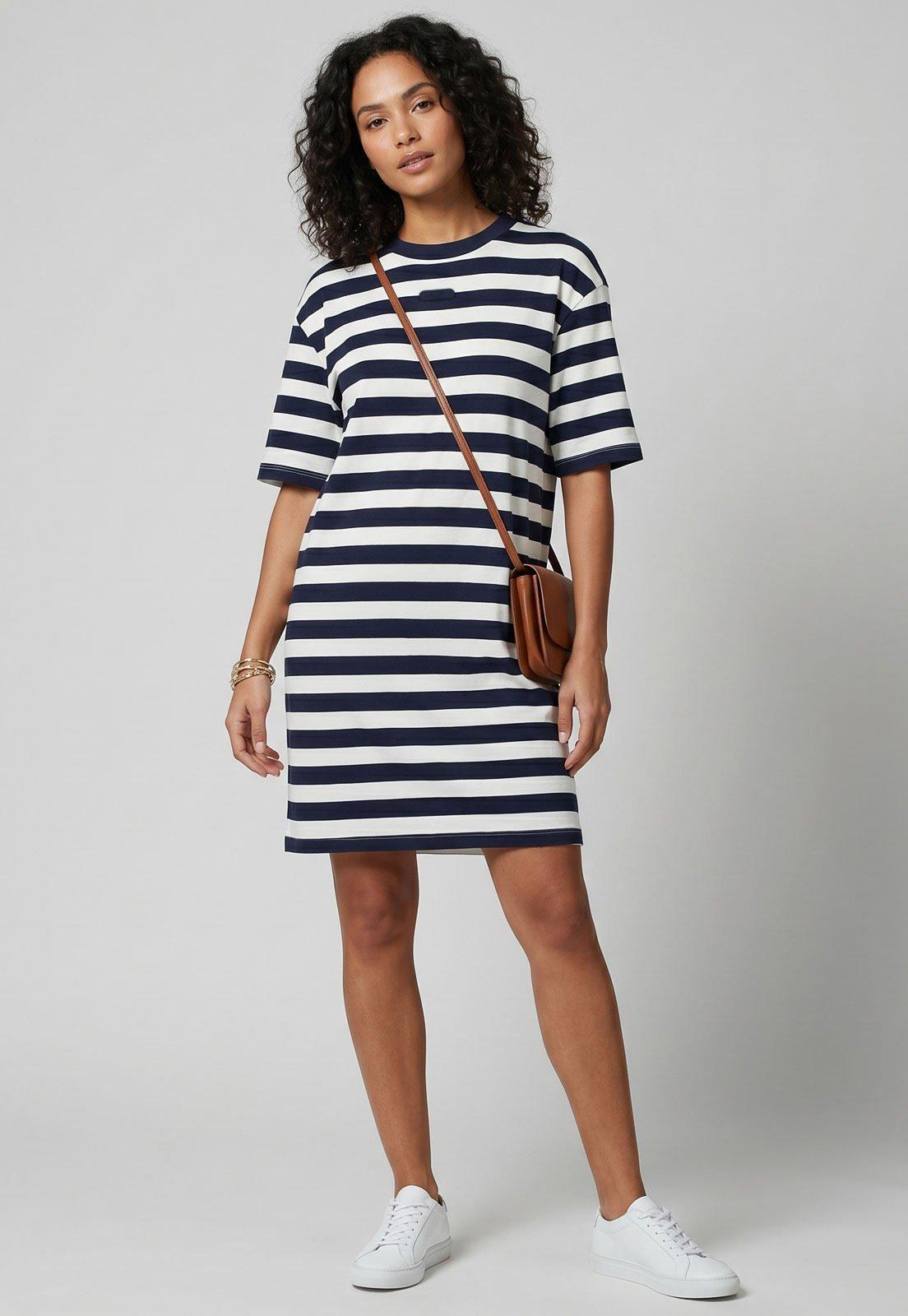 Vestido Lança Perfume Listrado Azul Marinho