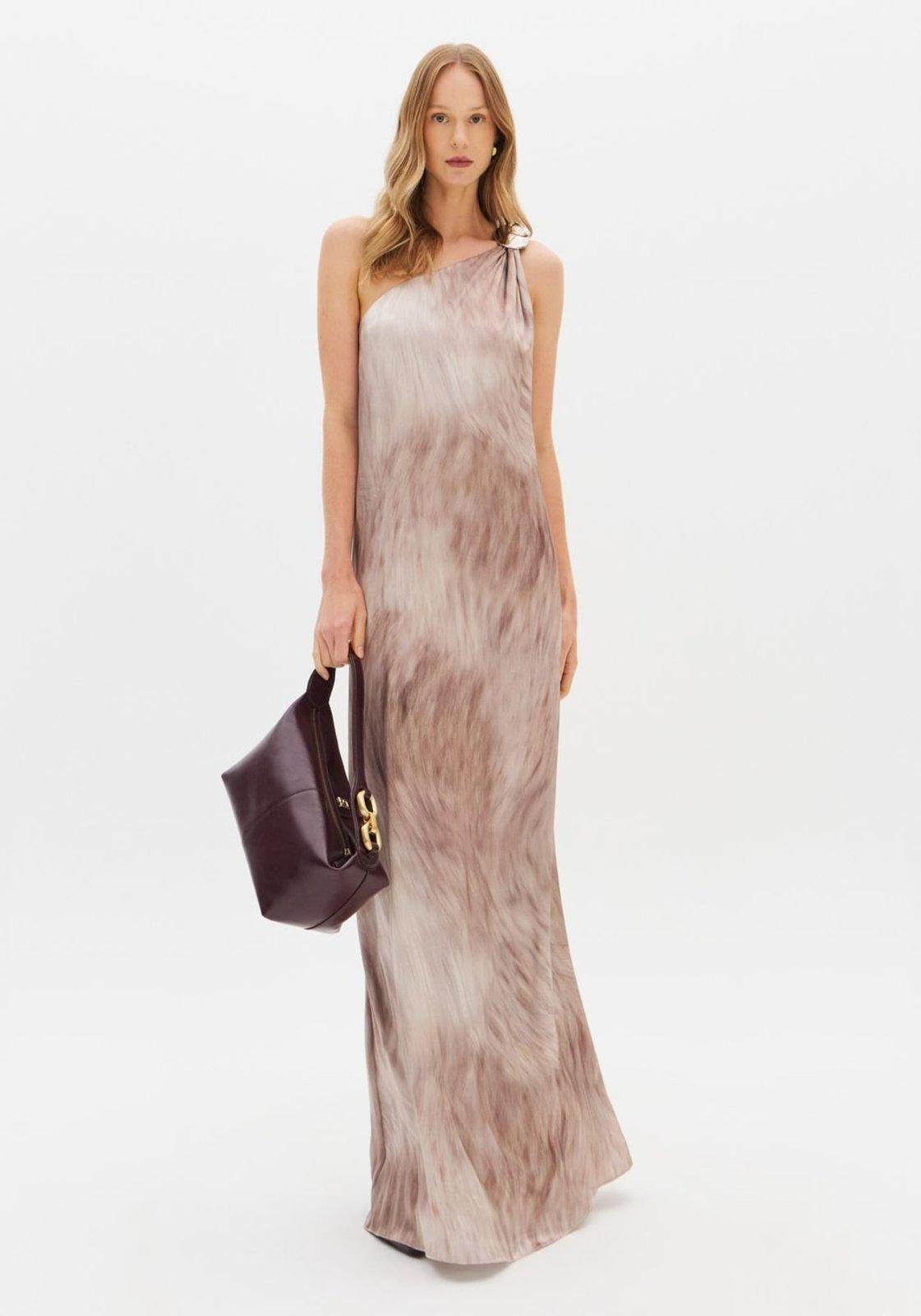 Vestido Longo Ombro Único Acetinado Lança Perfume