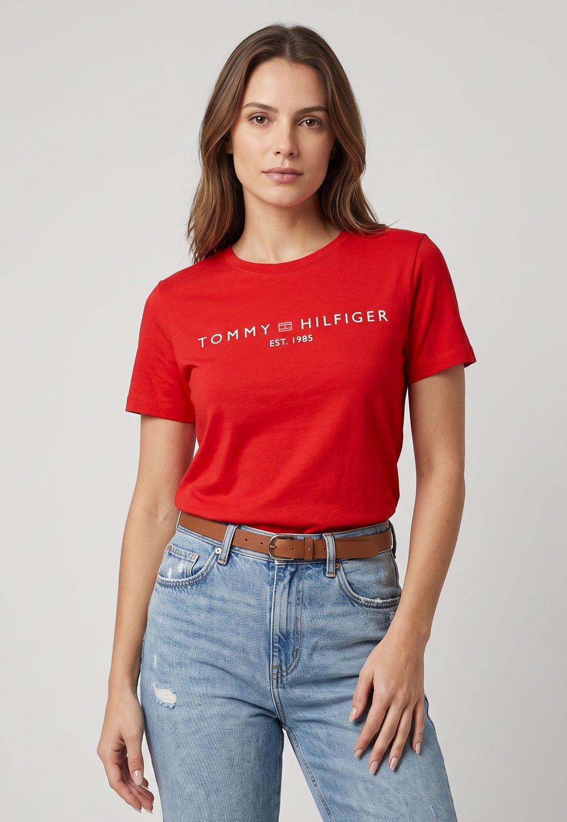 Camiseta Feminina Tommy Hilfiger Logo Vermelha