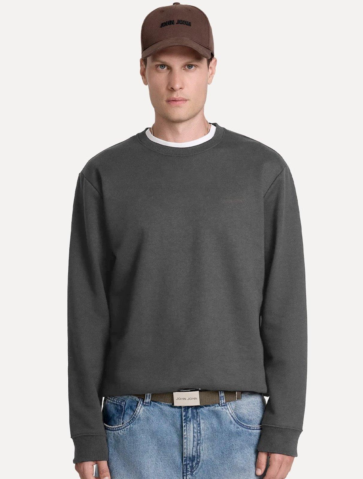 Moletom John John Masculino Crewneck Simple Cinza Médio