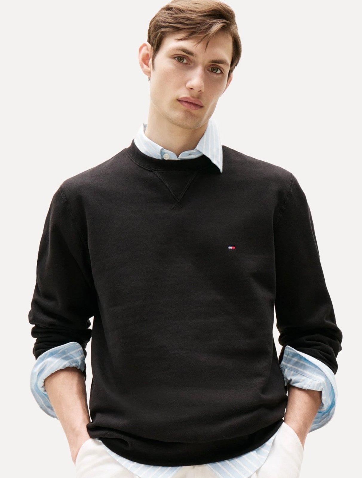 Moletom Tommy Hilfiger Masculino Essential Fleece Crewneck Flag Preto