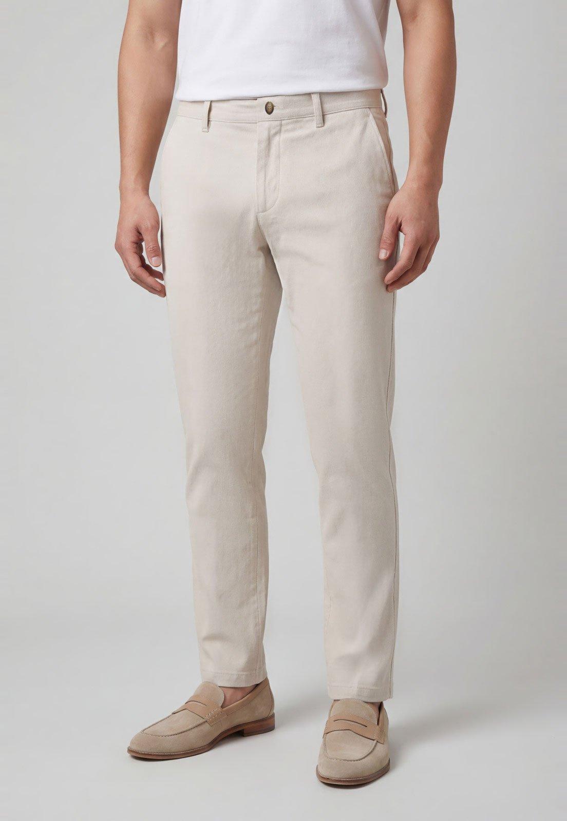 Calça Masculina Colcci Sarja Cintura Média Bege