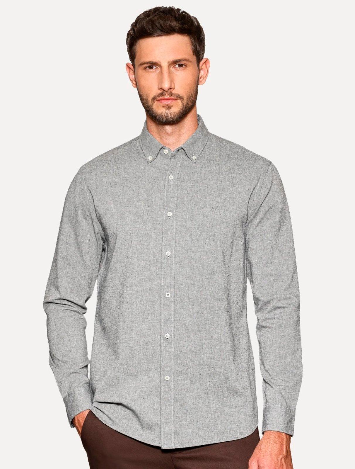 Camisa Aramis Masculina Slim Oxford Planalto Cinza Escuro