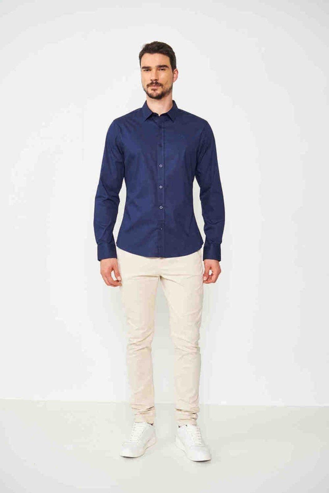 Camisa Fit Básica Colcci Azul Darkness