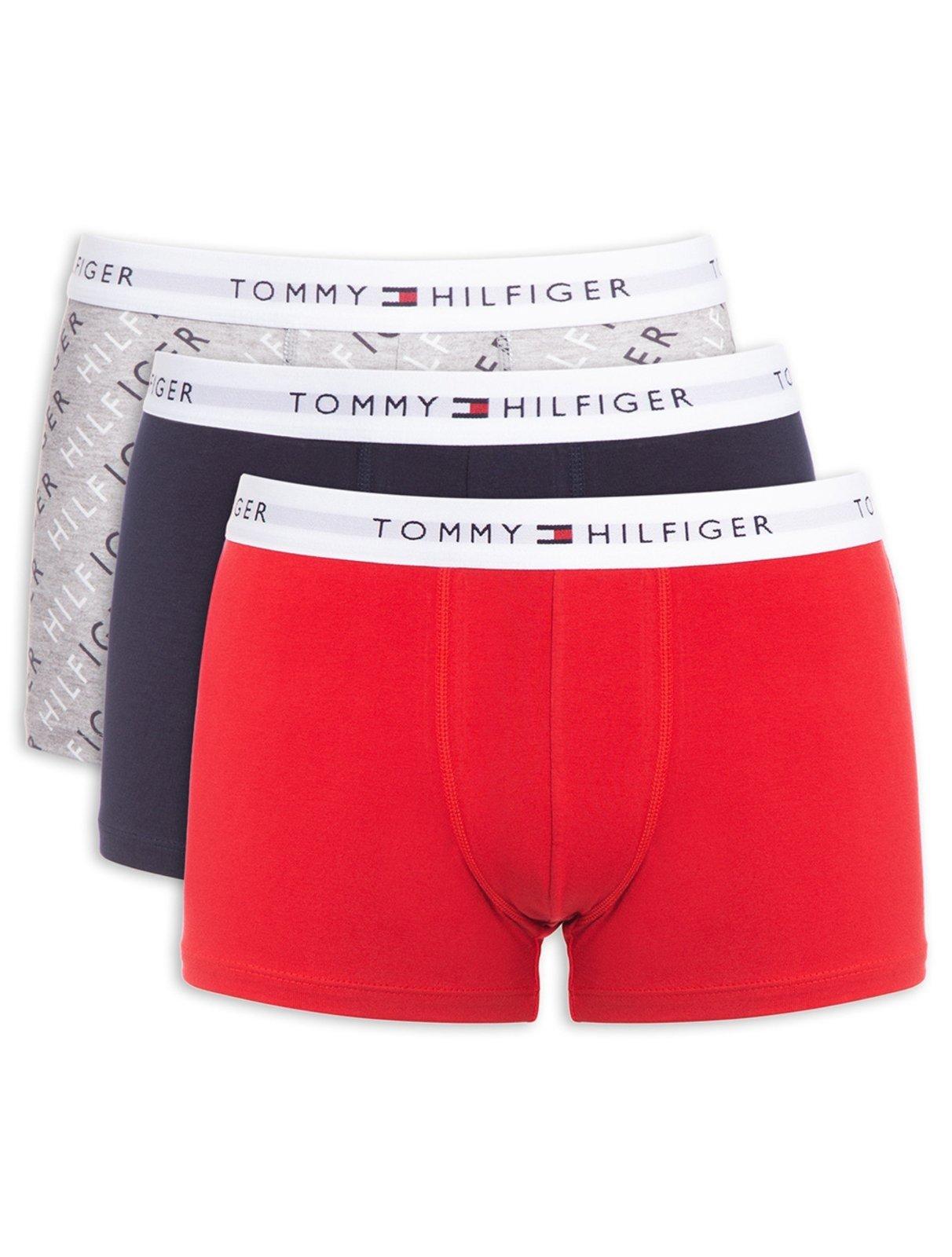 Kit Cuecas Tommy Hilfiger Cotton Stretch Trunk Repeat Vermelha/Marinho/Cinza 3UN