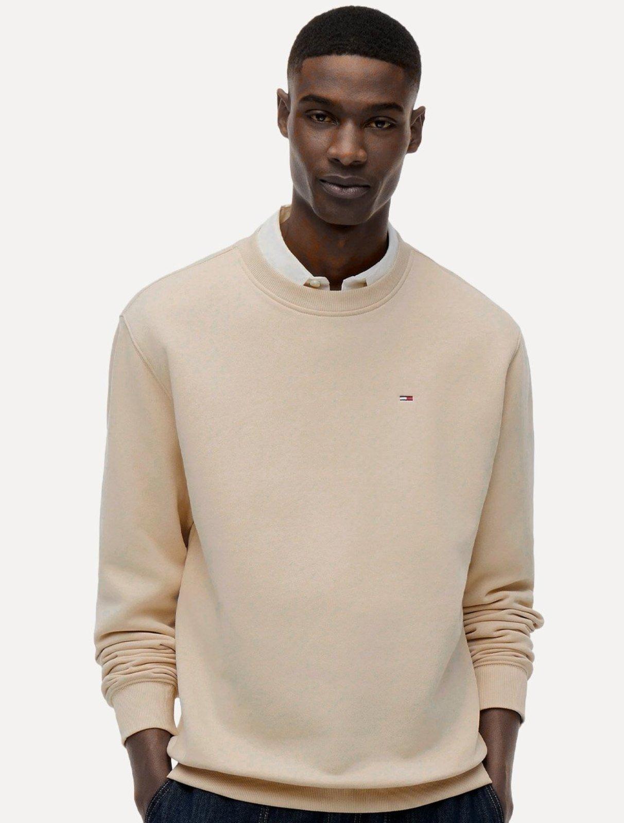 Moletom Tommy Jeans Masculino Fleece Flag Crewneck Cáqui