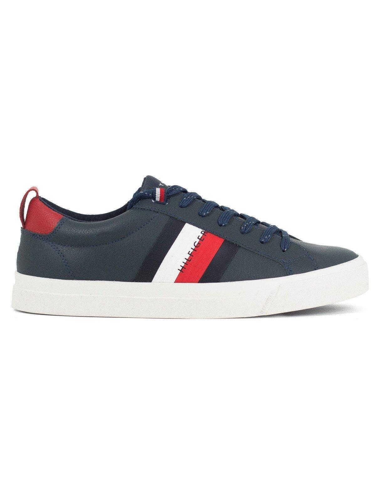 Tênis Masculino Tommy Hilfiger Casual Dino 9A Bandeira Couro Clássico Azul Marinho Midnight