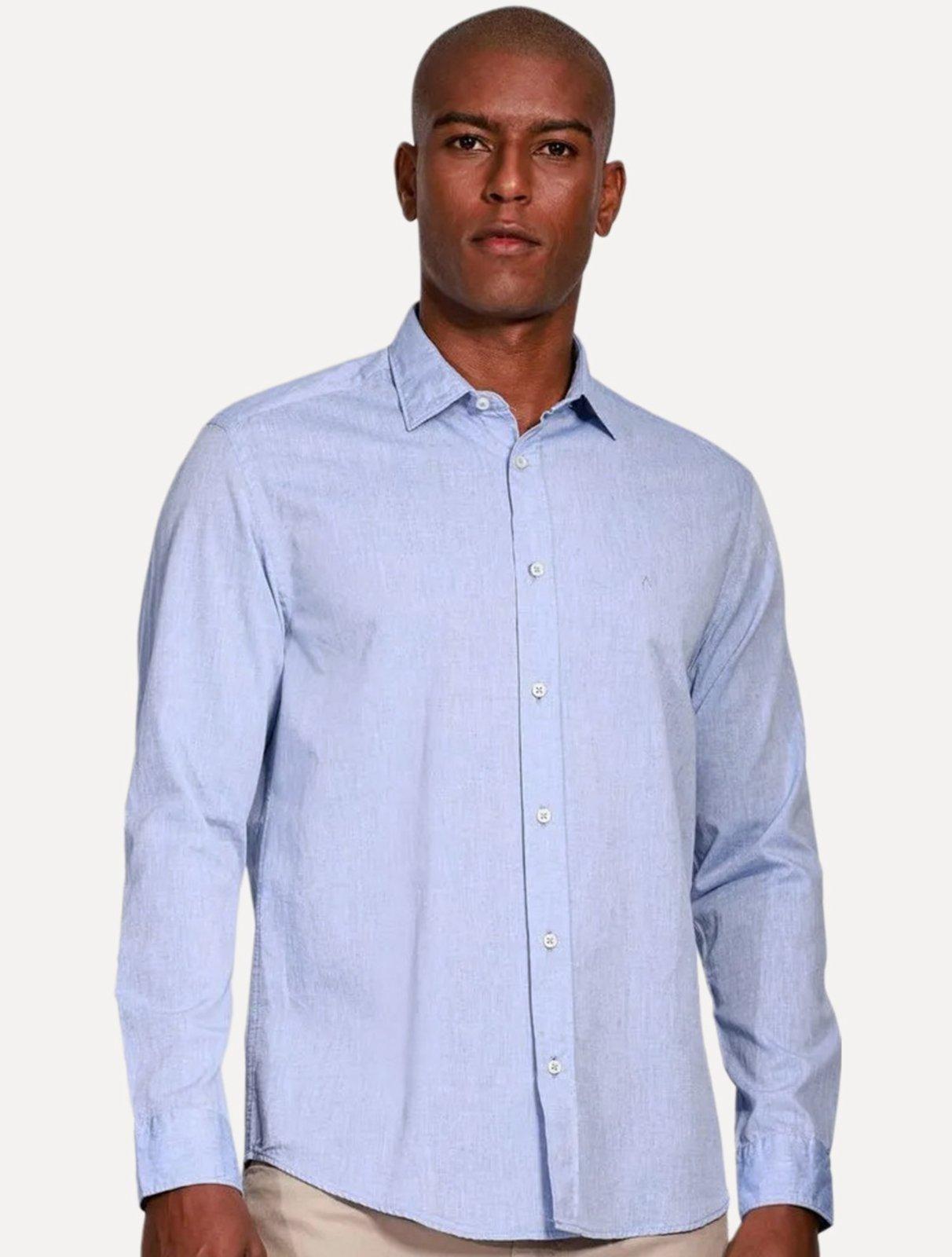 Camisa Aramis Masculina Slim Algodão Willis Azul Mescla