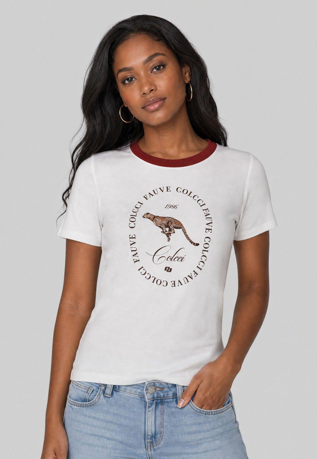Camiseta Feminina Colcci Estampa Frontal Branco