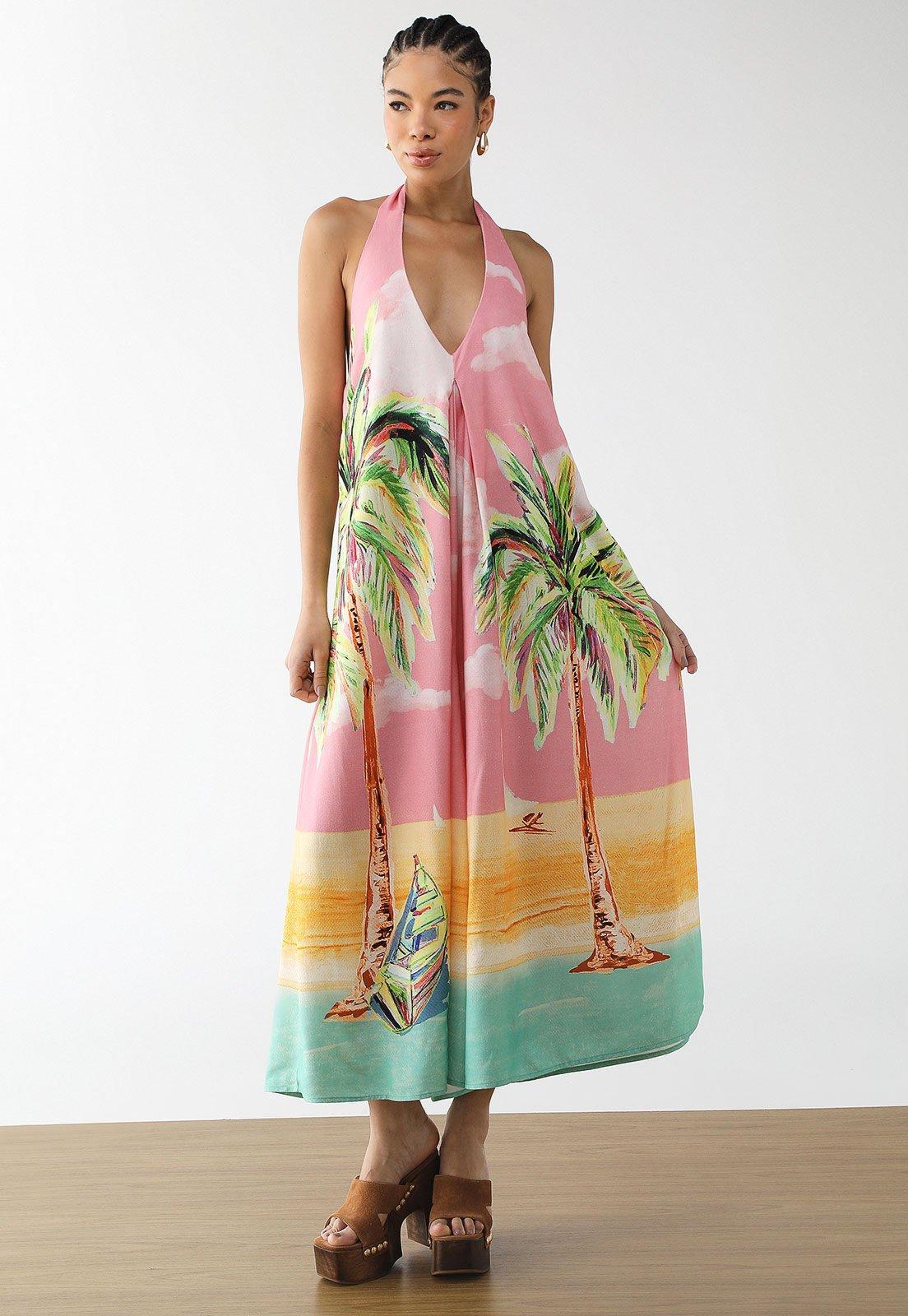 Macacão Feminino FARM Estampa Tropical Frente Única Rosa