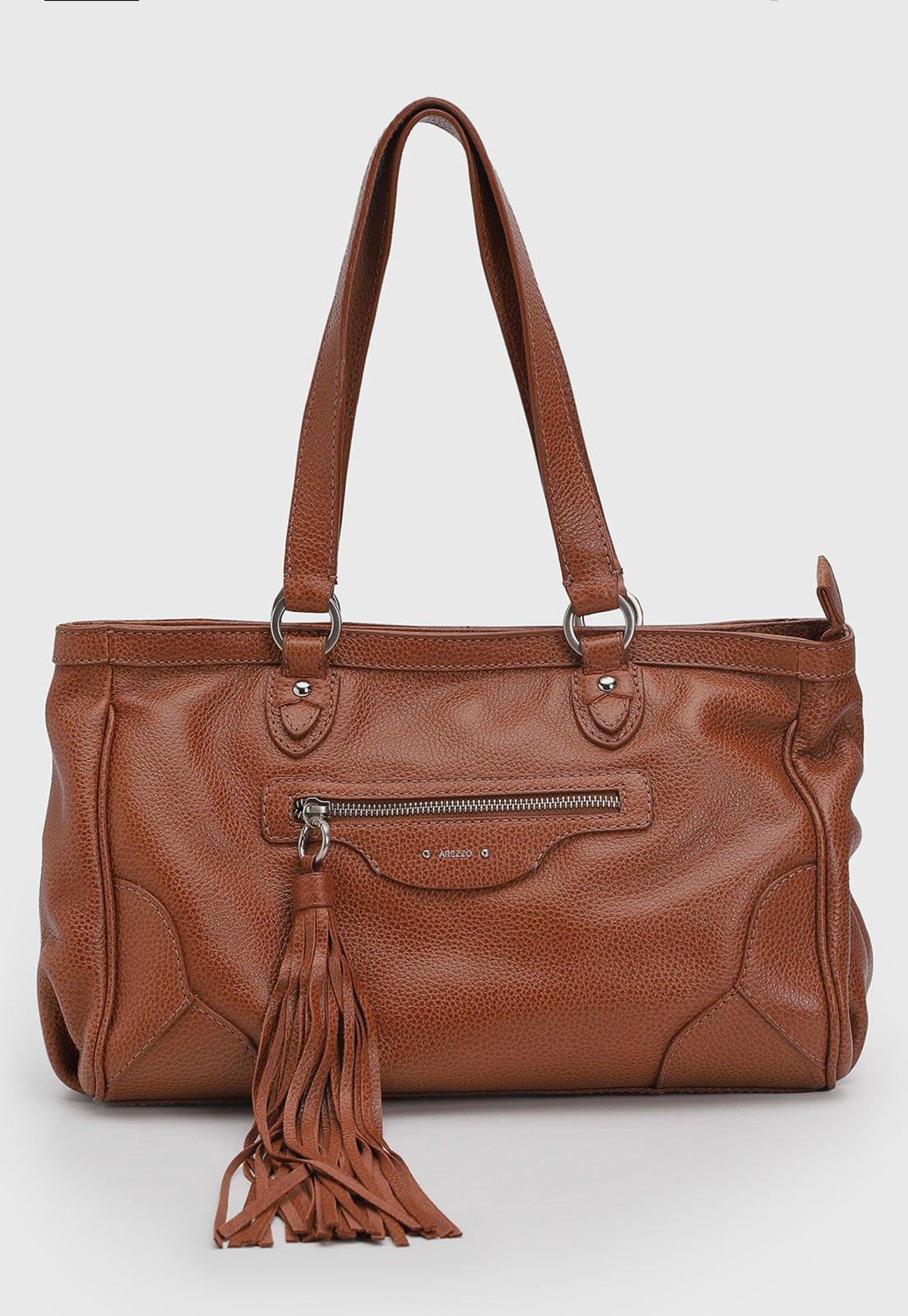 Bolsa Feminina Arezzo Franjas Couro Marrom