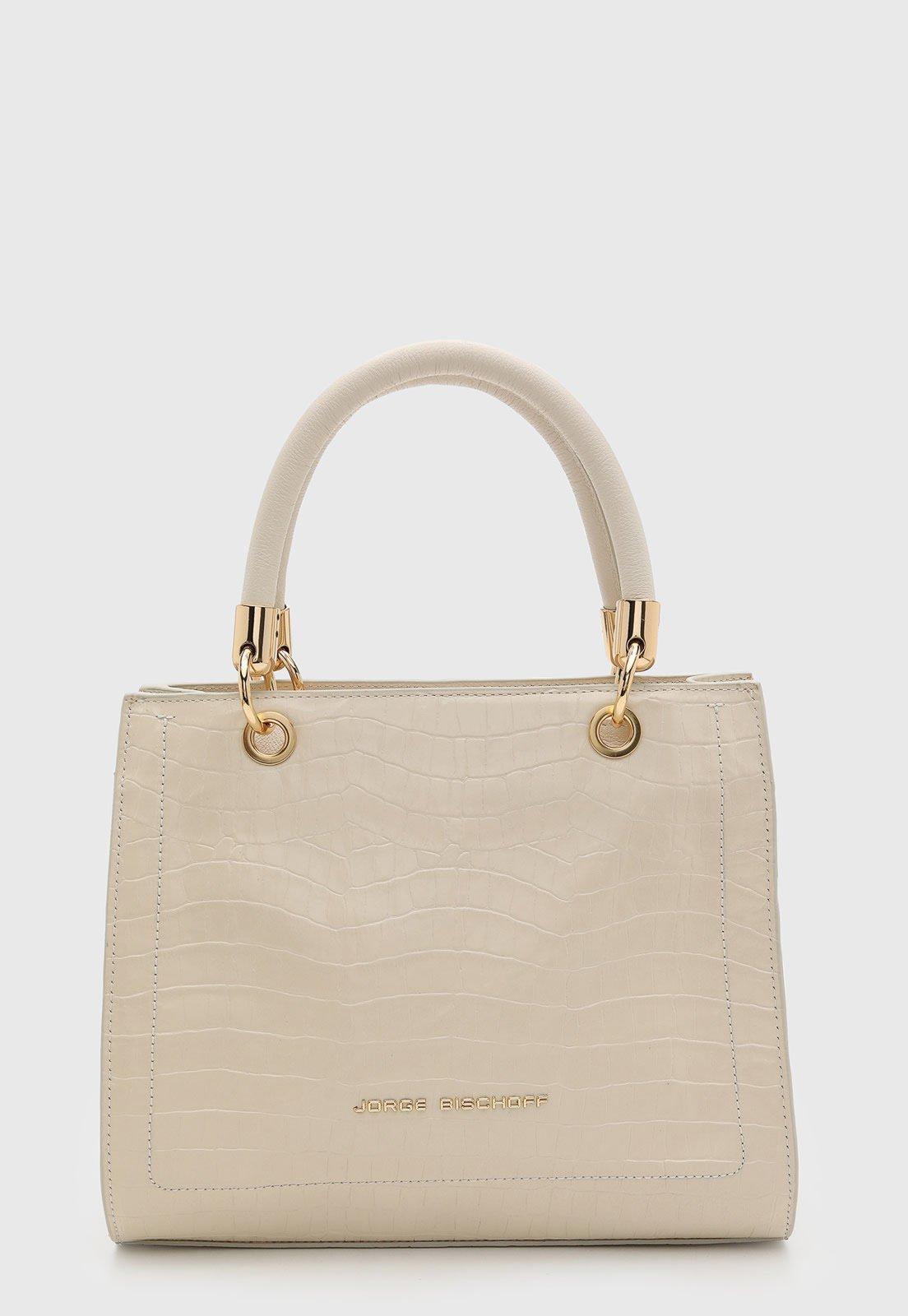 Bolsa Feminina Jorge Bischoff Grande Textura Croco Bege