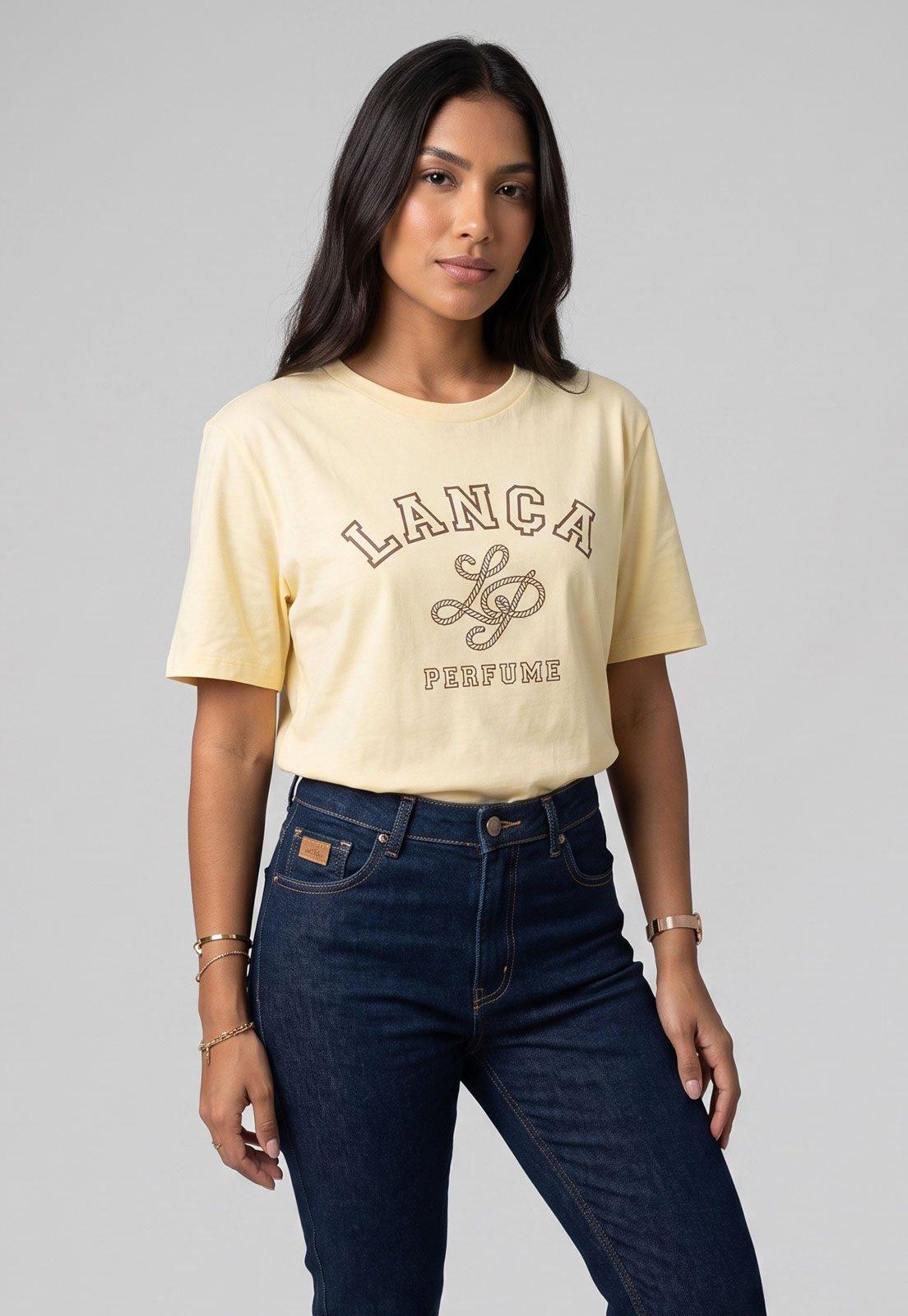Camiseta Feminina Lança Perfume Estampa Frontal Amarelo