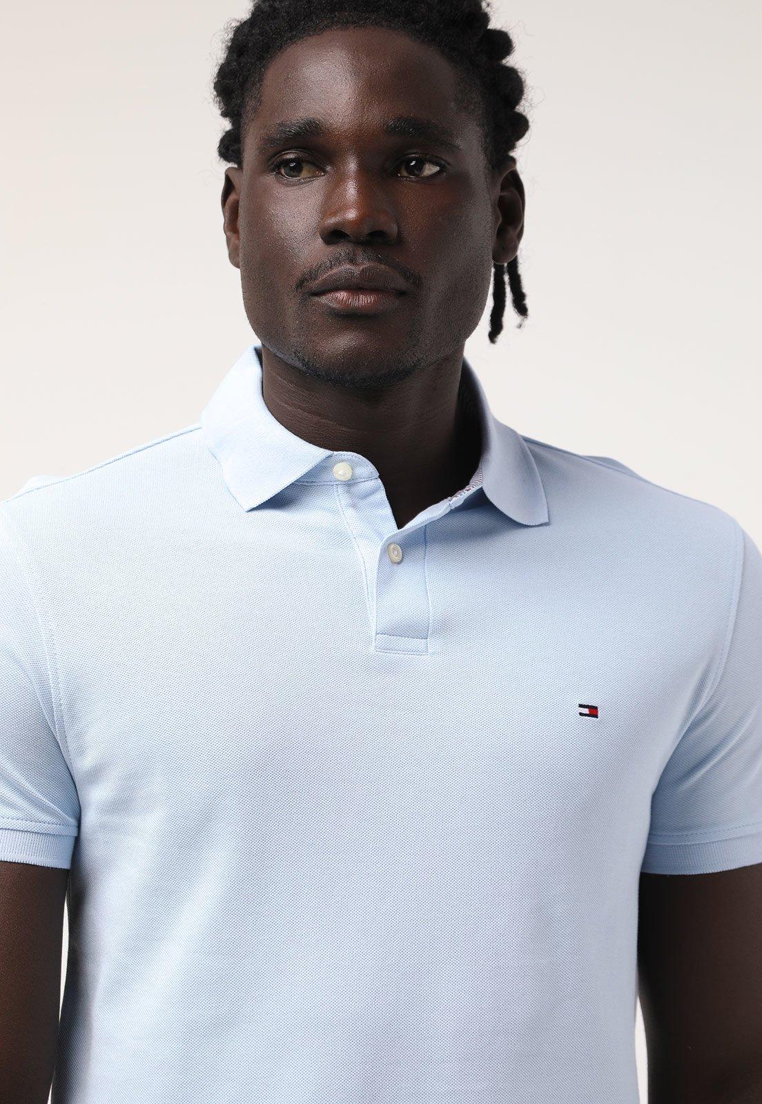 Camisa Polo Tommy Hilfiger Reta Lisa Azul