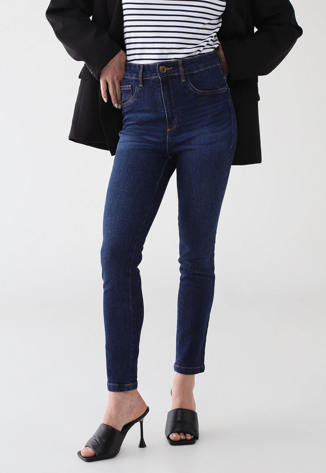 Calça Jeans Feminina Lança Perfume Vesta Skinny Ankle Super High Azul Escura