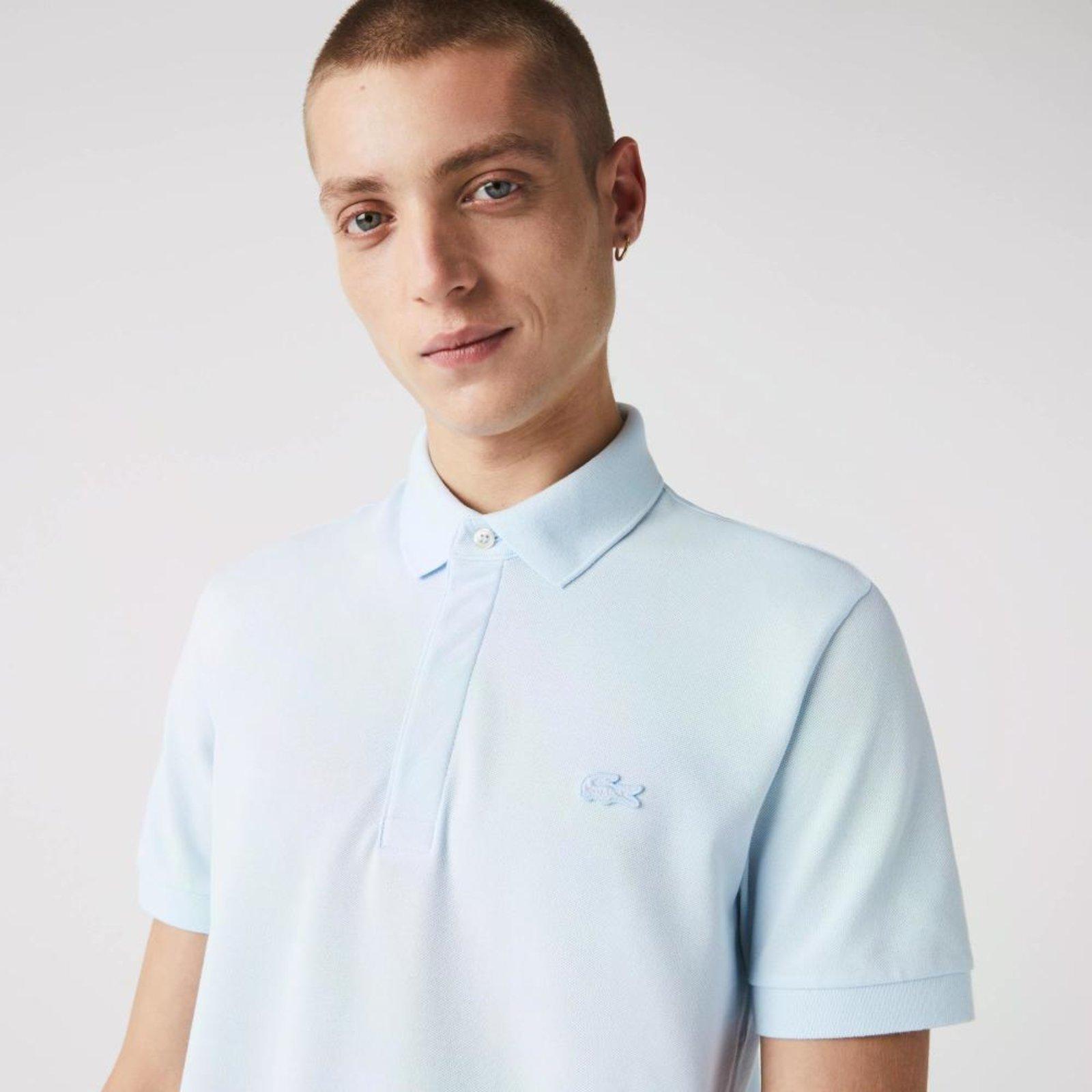 Camisa Polo Lacoste Paris Regular Fit Masculina em piquet de Algodão Stretch Azul
