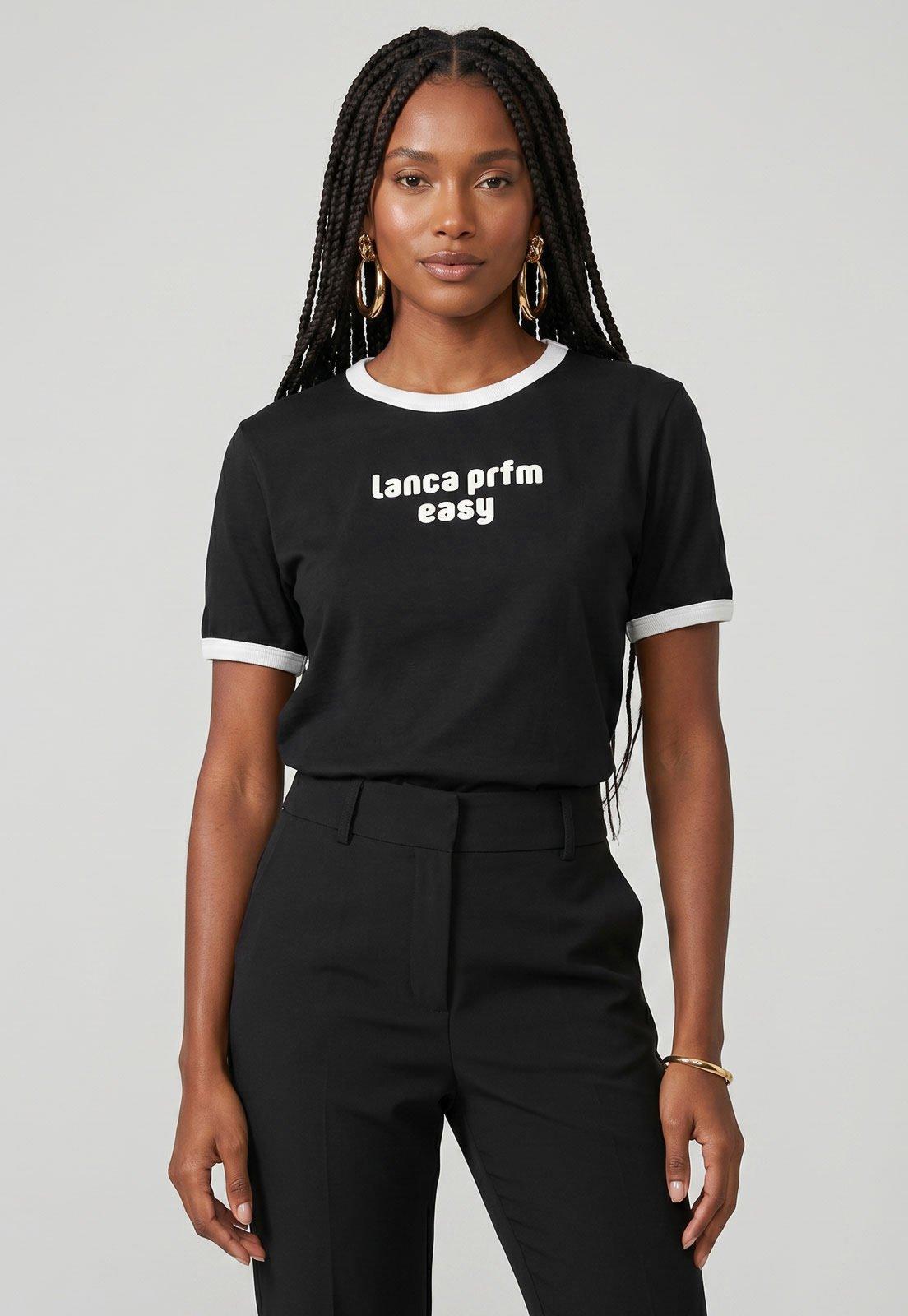 Camiseta Feminina Lança Perfume Manga Curta Preta
