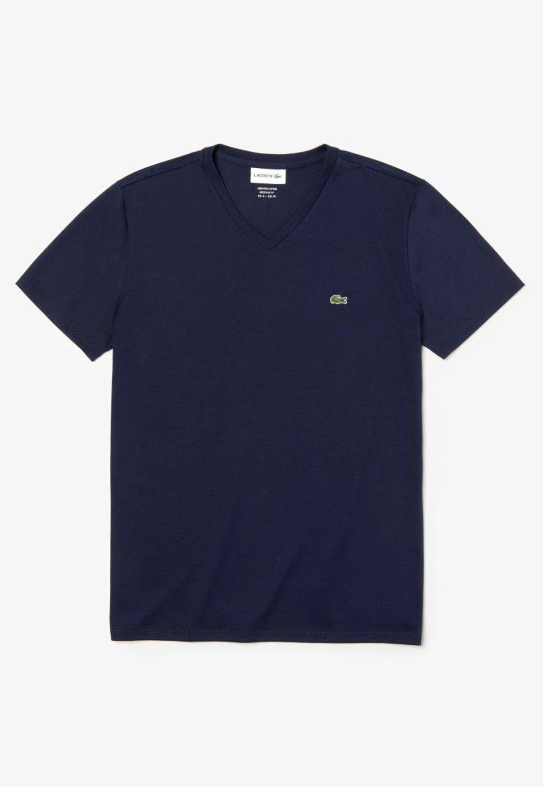 Camiseta Masculina em Jérsei de Algodão Pima com Gola V - Azul Marinho Azul