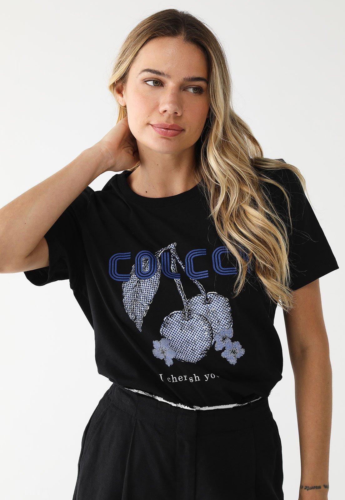 Camiseta Colcci Reta Estampada Preta