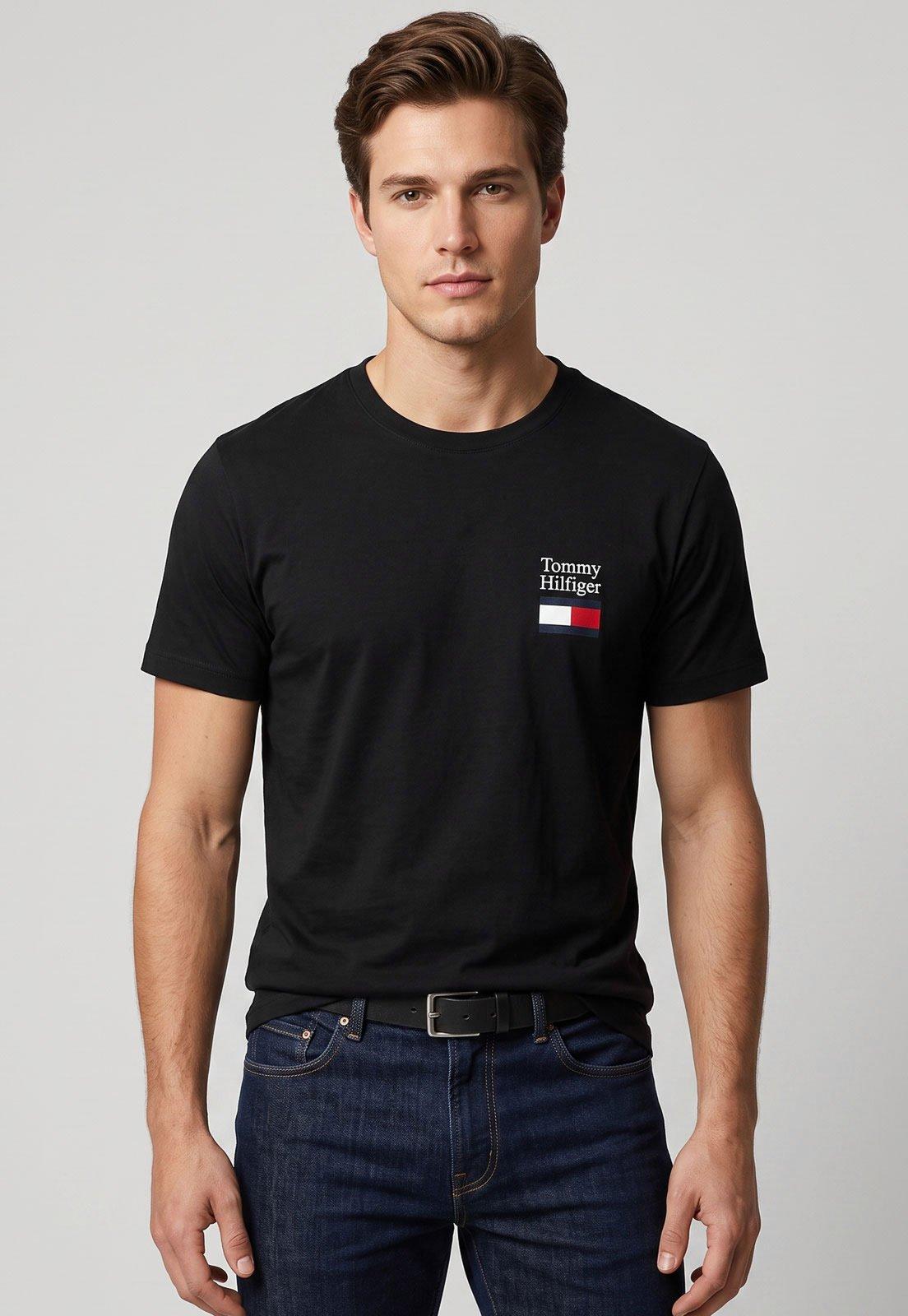Camiseta Masculina Tommy Hilfiger Brand Love Text Stack Tee Preta