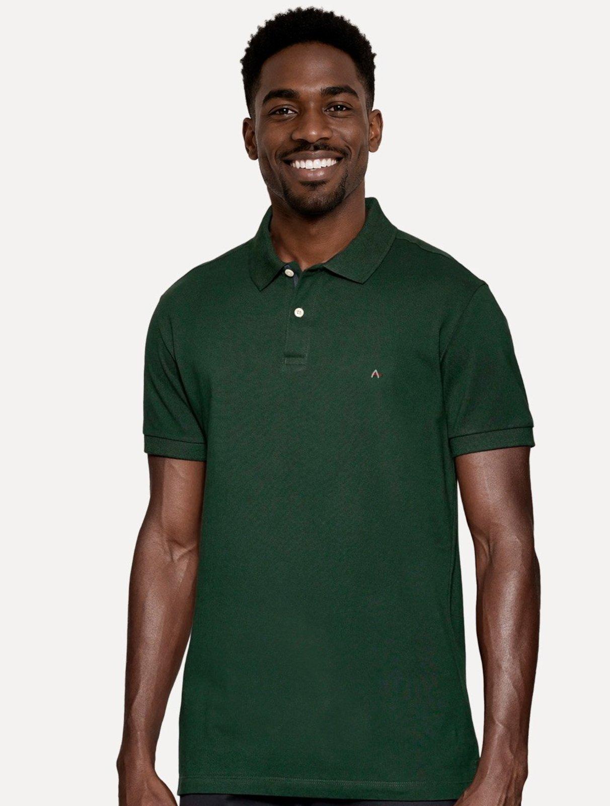 Polo Aramis Masculina Regular Detalhe Interno Dark Logo Verde Intenso