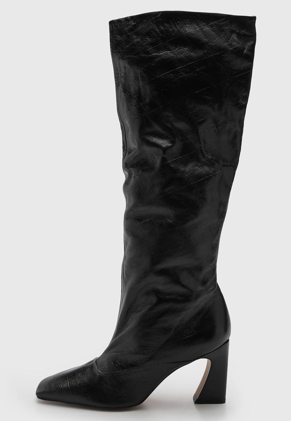 Bota Feminina Capodarte Cano Alto Couro Preta