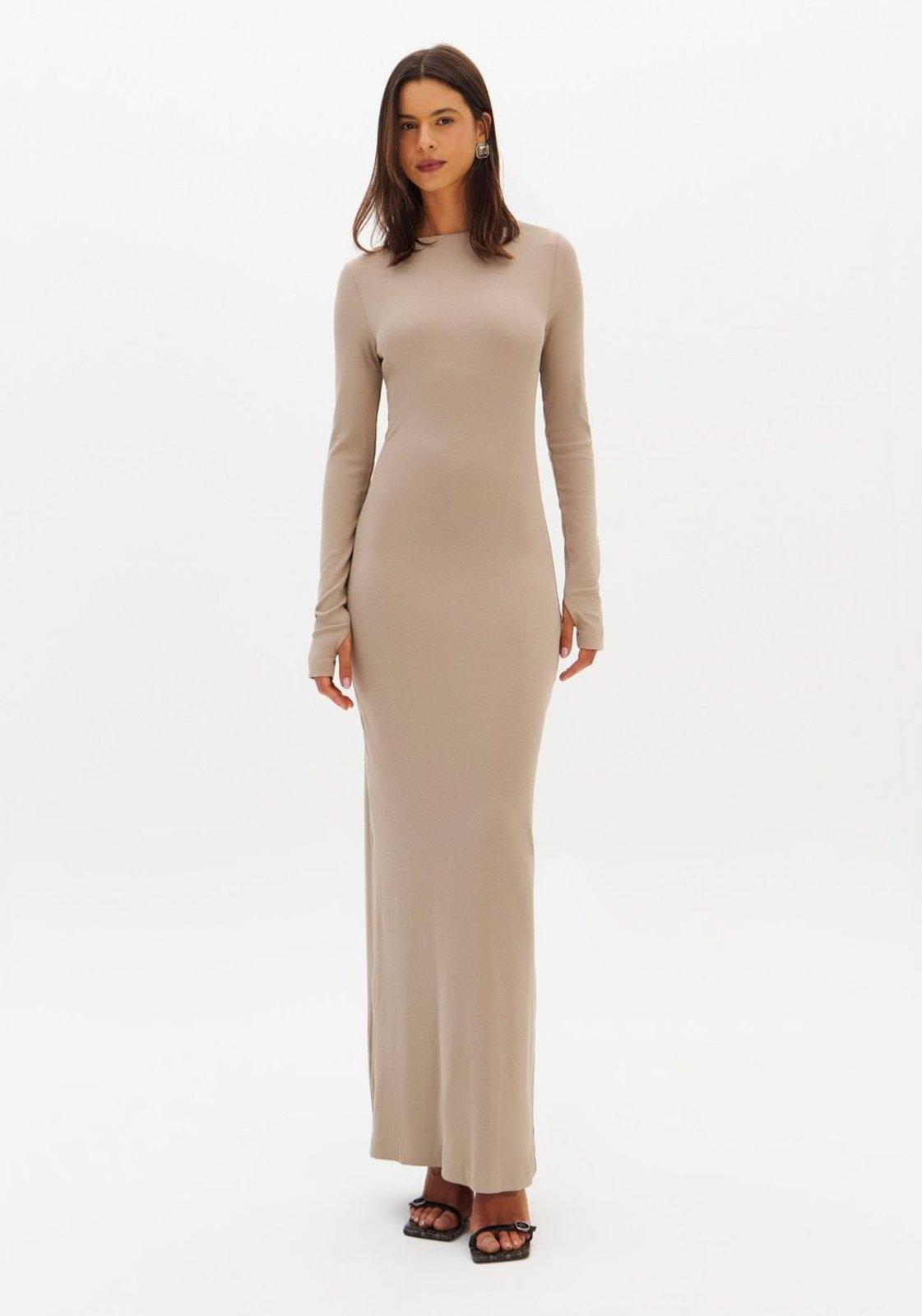 Vestido Super Midi Canelado Manga Longa Lança Perfume