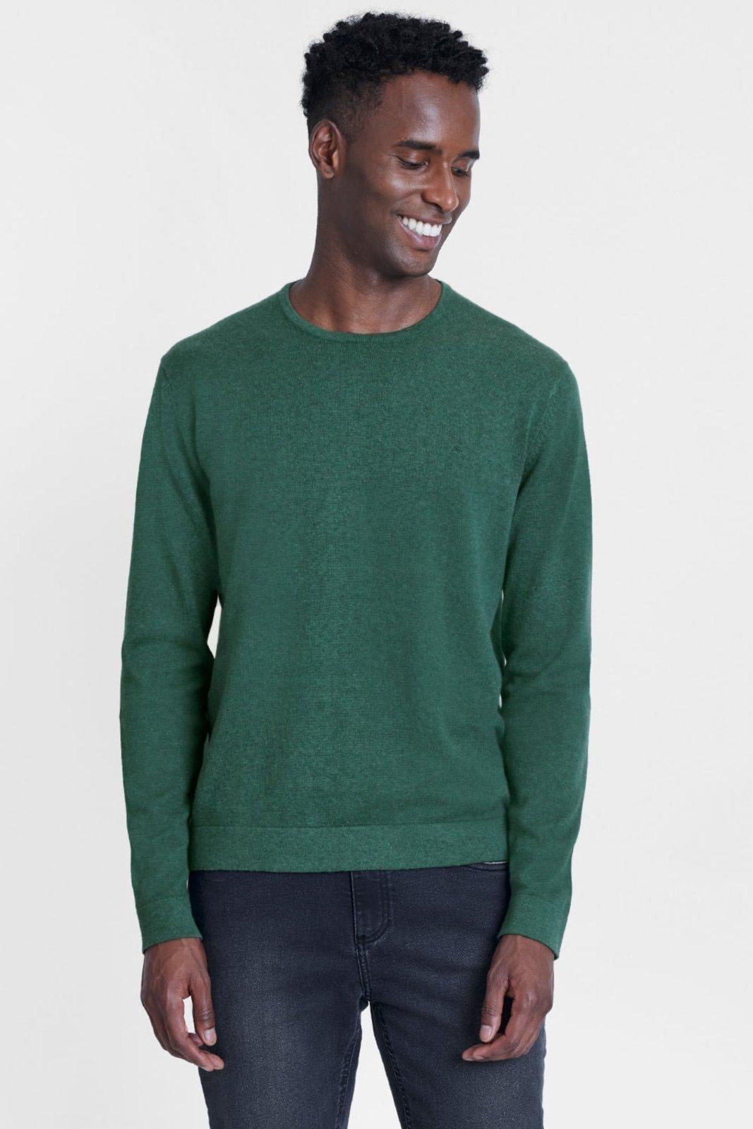 Tricot Aramis Manga Longa Gola Careca Verde Militar