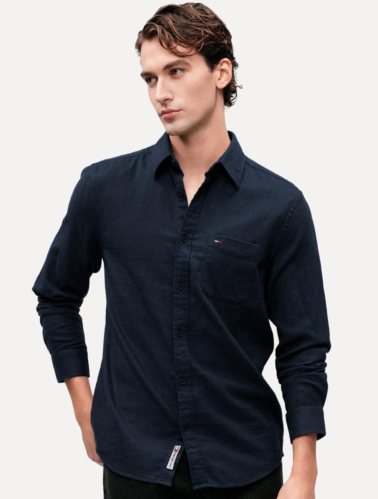 Camisa Tommy Jeans Masculina Regular Flannel Pocket Azul Marinho